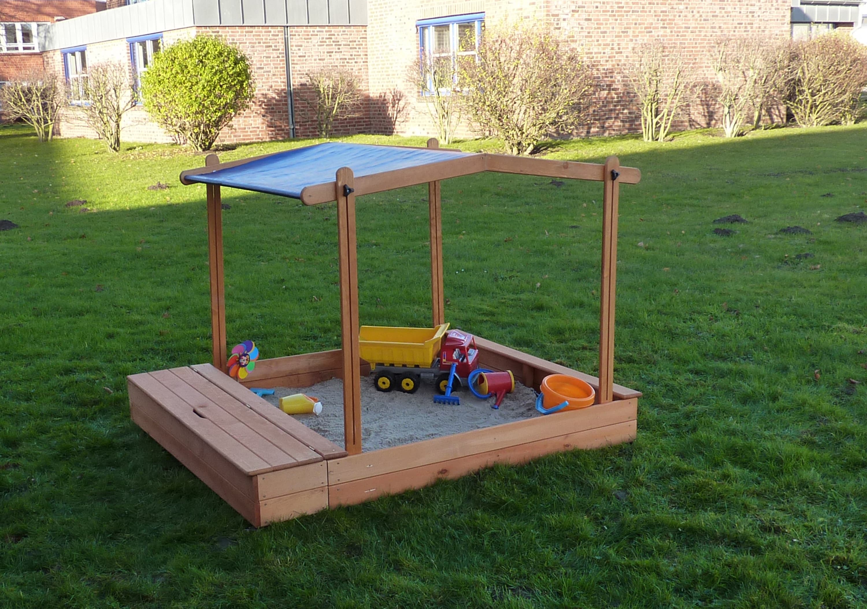 Promadino Sandkasten "MULTI"+Sitzbox+Sonnendach honigbraun - Bild 1