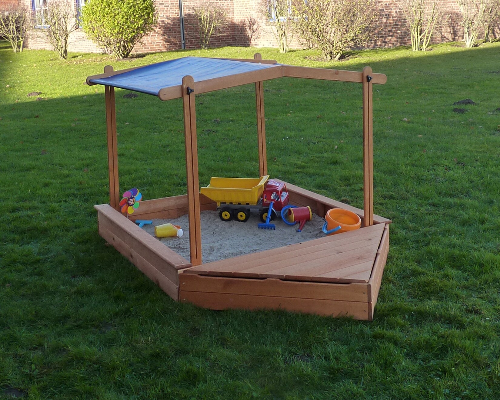 Promadino Sandkasten „MULTI“+Bugbox+Sonnendach honigbraun | 04012379090458