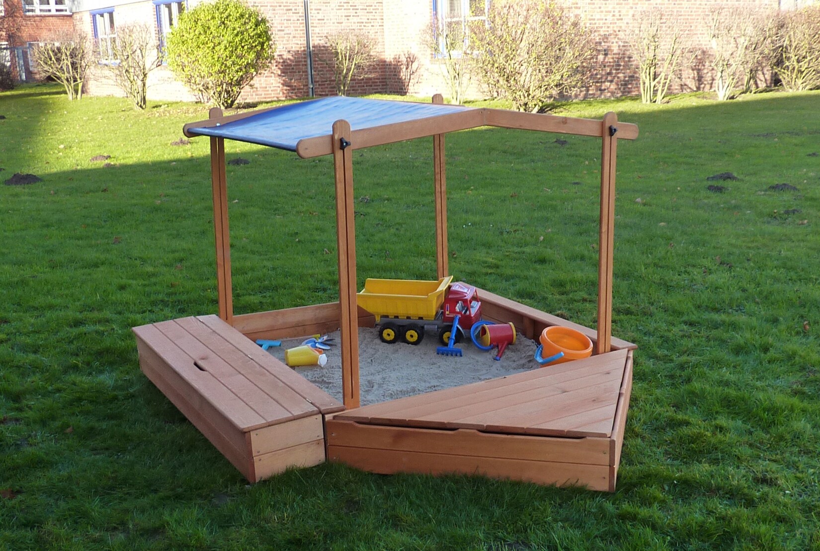 Promadino Sandkasten „MULTI“m Bug-u.Sitzbox+Sonnendach hb | 04012379090465
