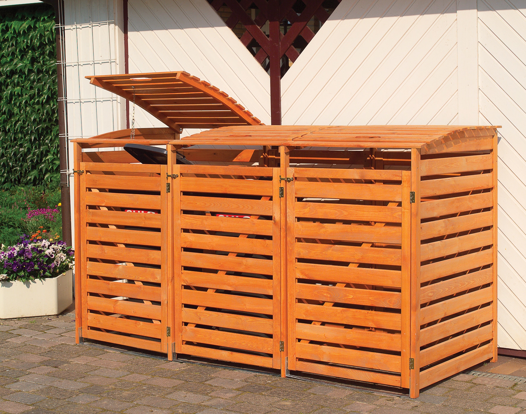 Promadino M&uuml;lltonnenbox "Vario III" f&uuml;r 3 Tonnen, honigbraun - Bild 1