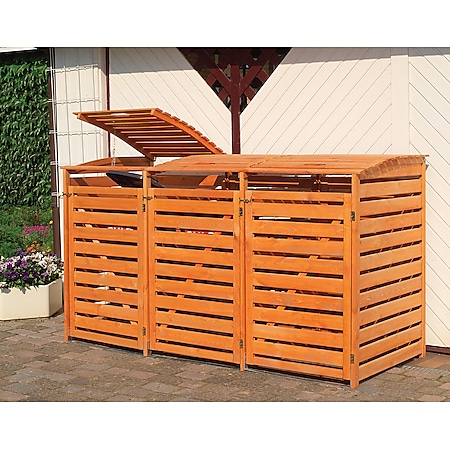 Promadino Mülltonnenbox "Vario III" für 3 Tonnen, honigbraun - Bild 1