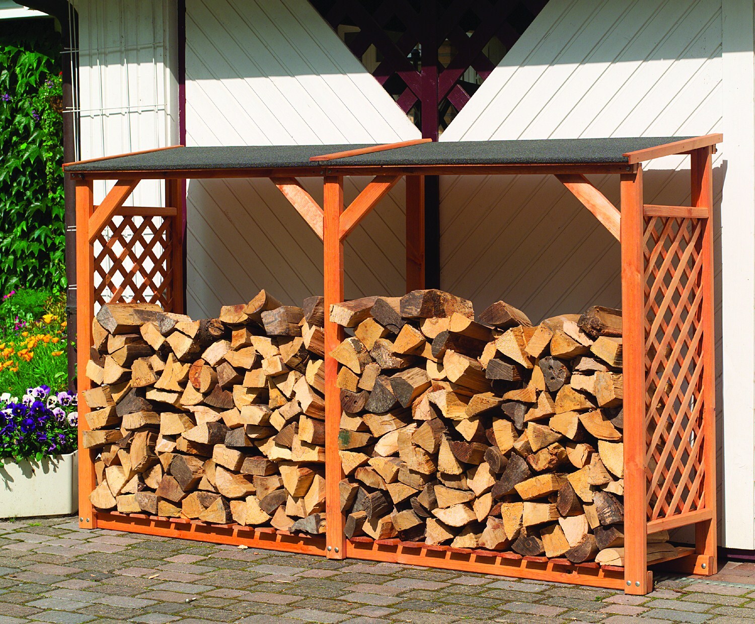 Promadino Kaminholzregal „Speyer“ honigbraun mit Erweiterung | 04012379131205