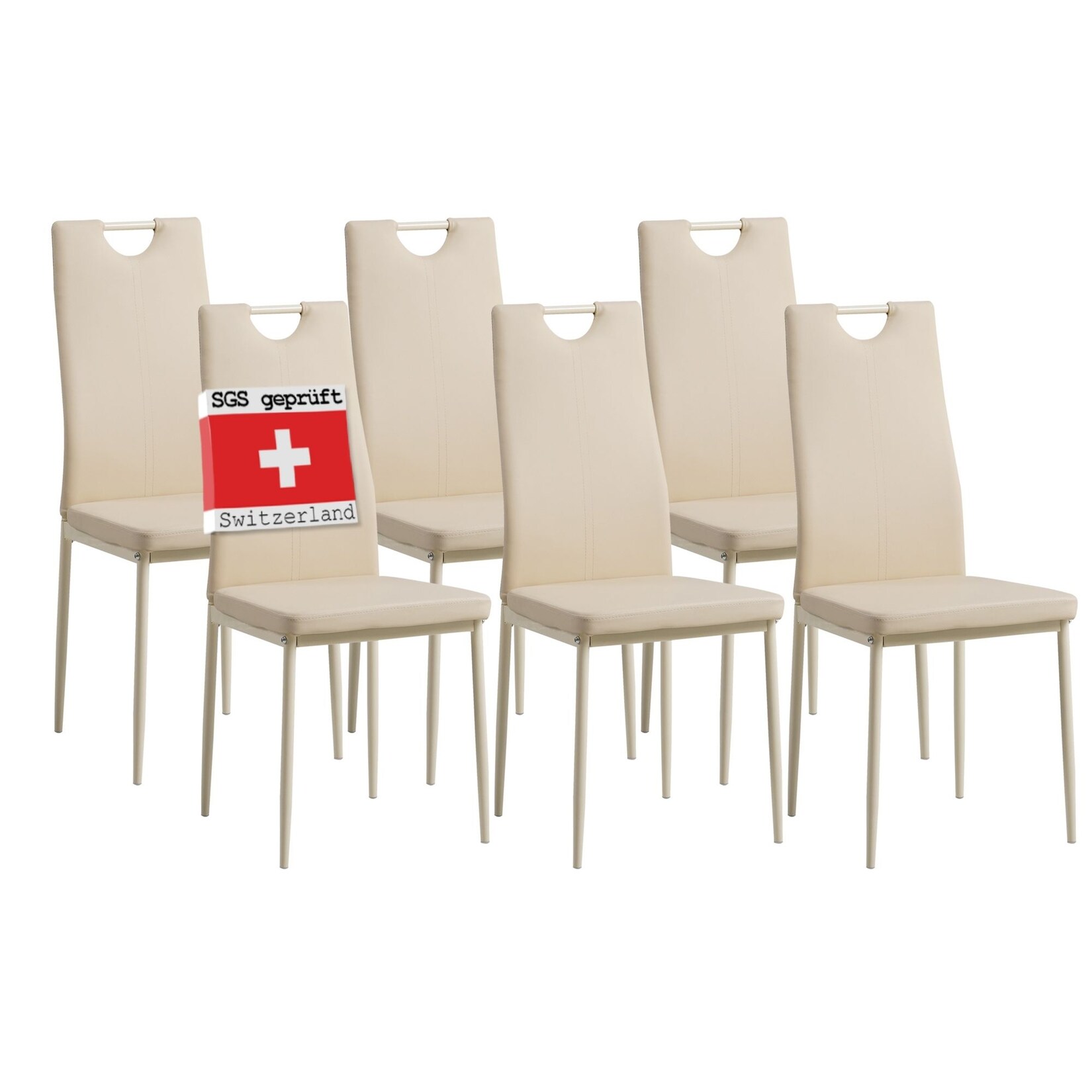Albatros Esszimmerstühle SALERNO 6er Set, Beige - Edles Italienisches Design, Polsterstuhl mit Kunstleder-Bezug, Modern Stilvoll am Esstisch - Küchenstuhl Stuhl Esszimmer hohe Belastbarkeit
