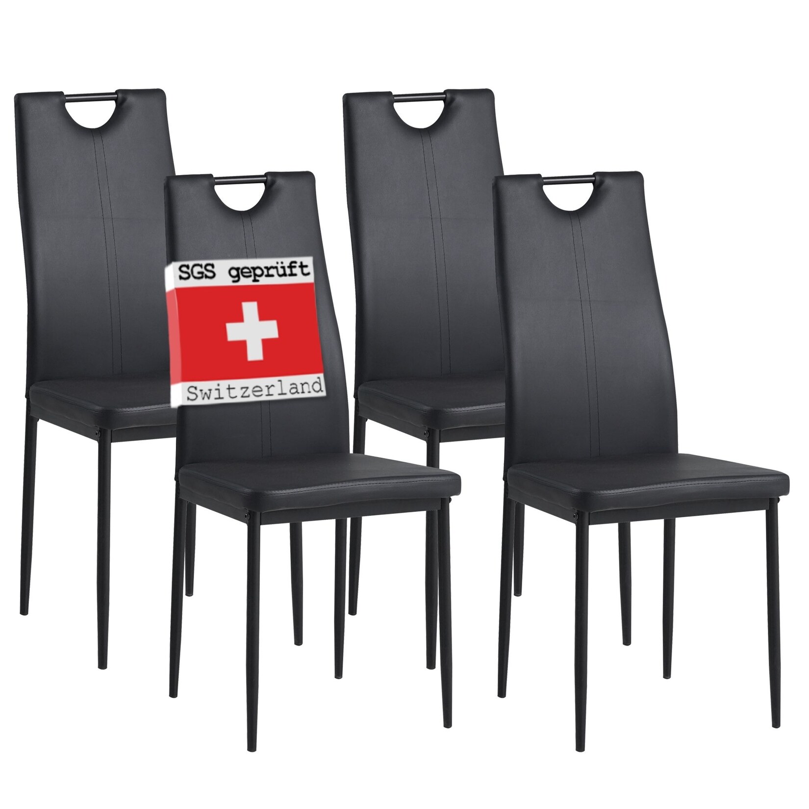 Albatros Esszimmerstühle SALERNO 4er Set, Schwarz -Edles Italienisches Design, Polsterstuhl Kunstleder-Bezug, Modern und Stilvoll am Esstisch - Küchenstuhl, Stuhl Esszimmer hohe Belastbarkei