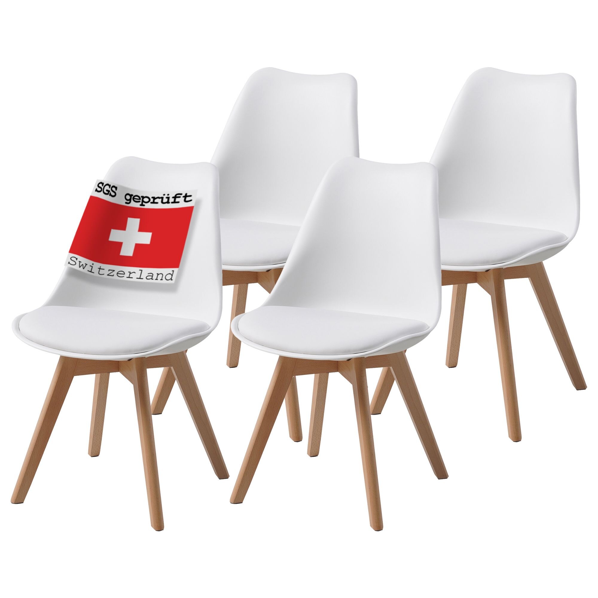 ALBATROS Esszimmerst&uuml;hle 4er Set AARHUS, Weiss - Beine aus Buche Massiv-Holz, Skandinavisches Retro-Design, bequemer Schalenstuhl - Eleganter K&uuml;chenstuhl, Stuhl Esszimmer f&uuml;r Esstisch - Bild 1