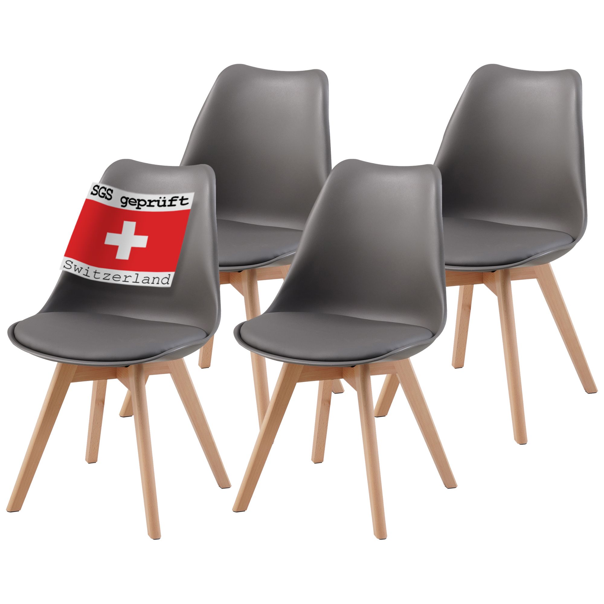 Albatros Esszimmerst&uuml;hle 4er Set AARHUS, Grau - Beine aus Buche Massiv-Holz, Skandinavisches Retro-Design, bequemer Schalenstuhl - Eleganter K&uuml;chenstuhl, Stuhl Esszimmer f&uuml;r Esstisch - Bild 1