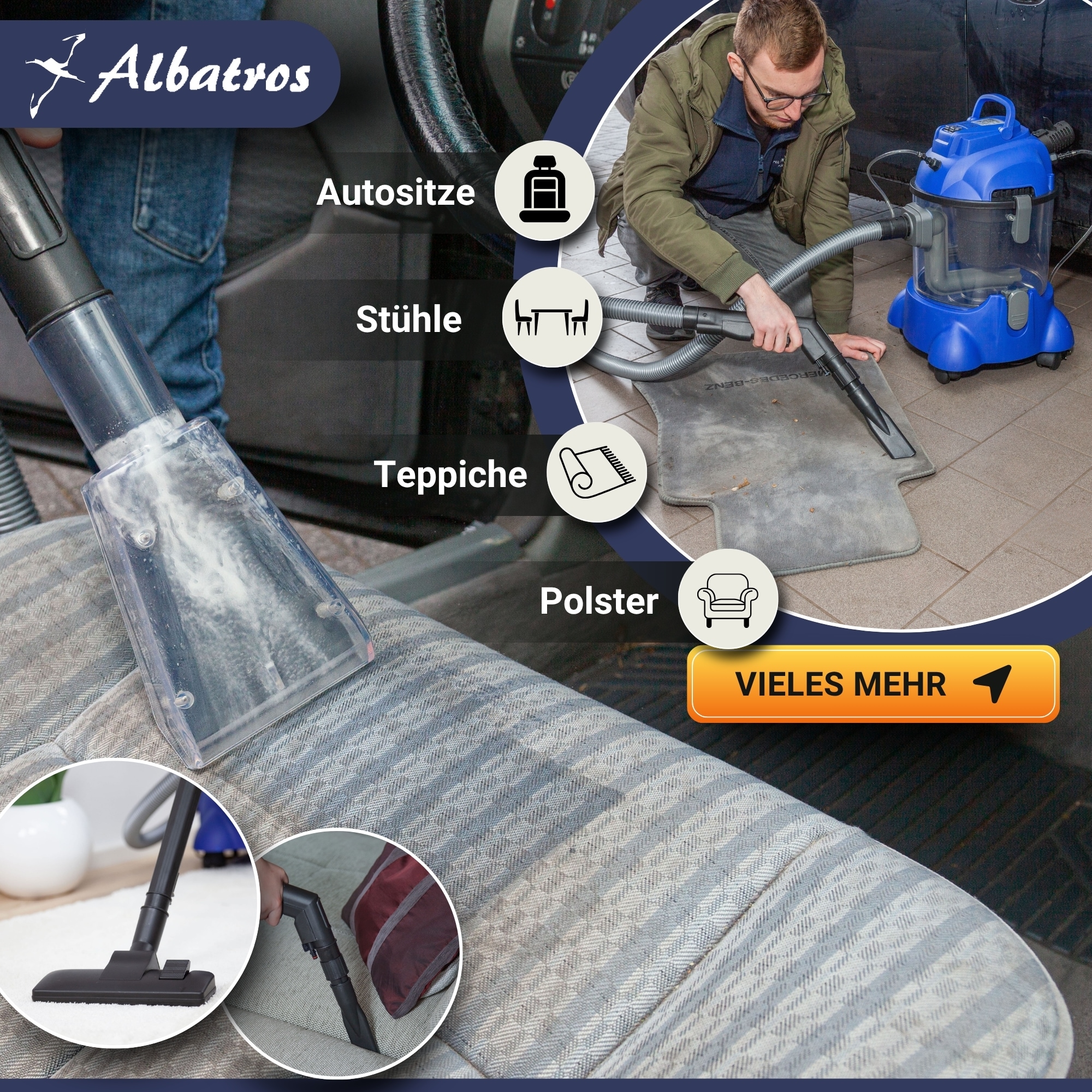 ALBATROS XXL Waschsauger Hydro 7500 +1L Reiniger - 4in1 Polsterreiniger Teppichreiniger