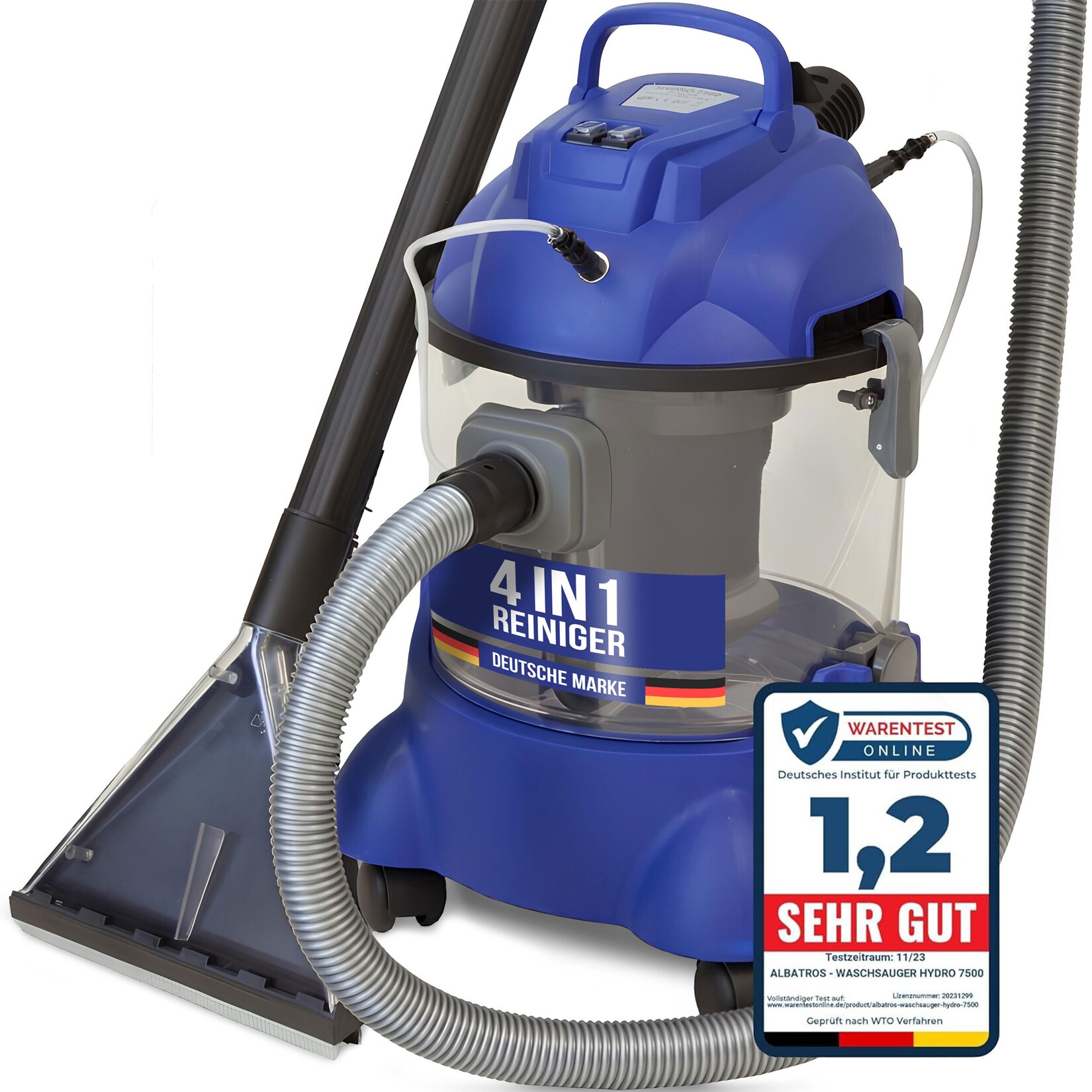 ALBATROS XXL Waschsauger Hydro 7500 - 4in1 Polsterreiniger Teppichreiniger - 1200 Watt, 20l Volumen, 22 kPa Saugleistung