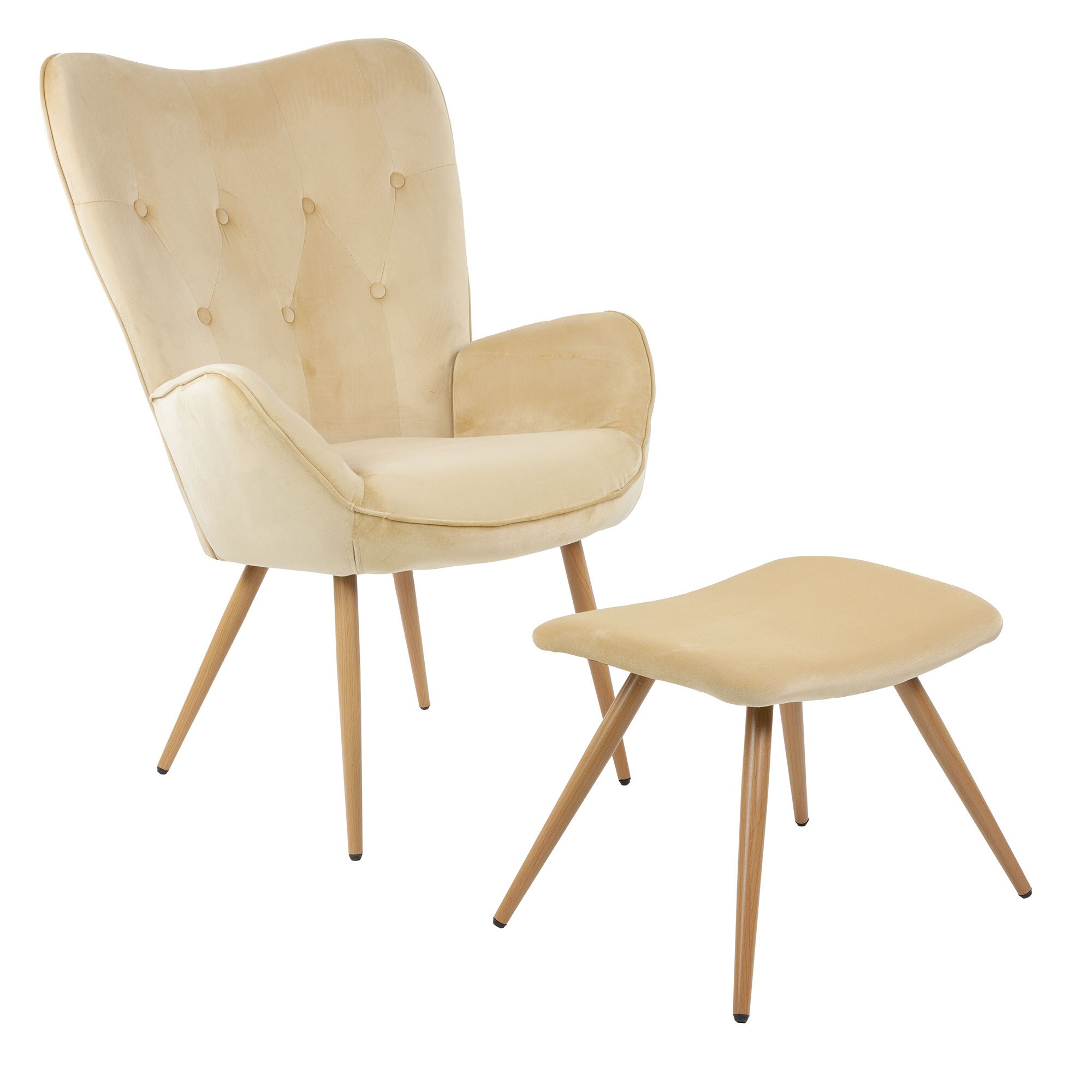 Albatros Ohrensessel mit Hocker YORK, Samt Bezug, bequem gepolstert, Fernsehsessel, Polstersessel, Farbe Ohrensessel:Beige - Bild 1