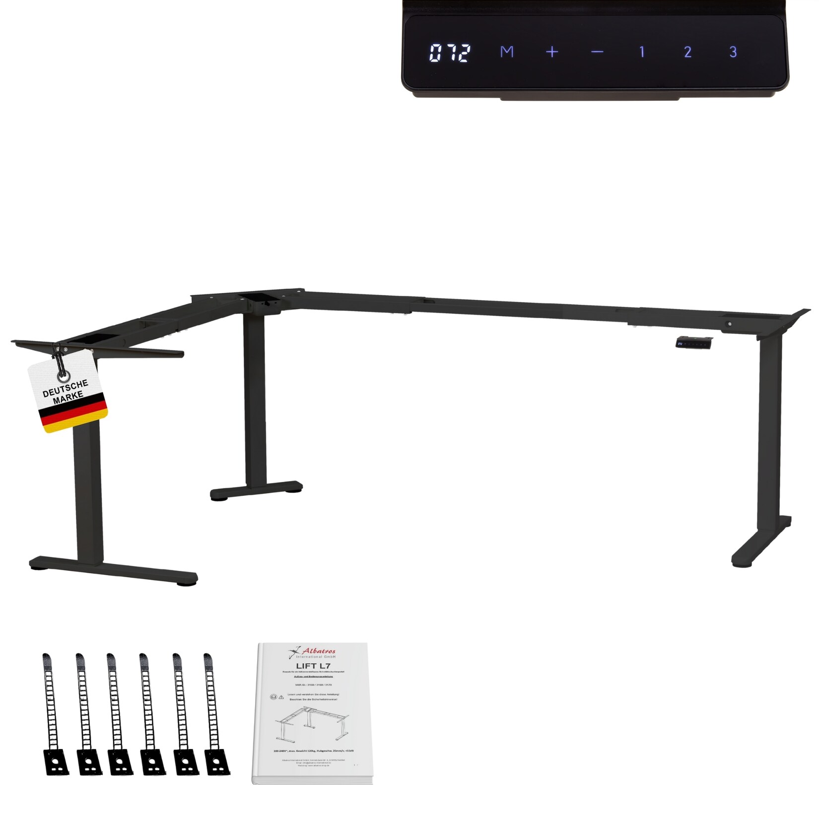 Albatros LIFT L7B Gestell für Eckschreibtisch Höhenverstellbar Elektrisch schwarz - Winkelschreibtisch Memoryfunktion - Schreibtischgestell Höhenverstellbar, Stufenlos
