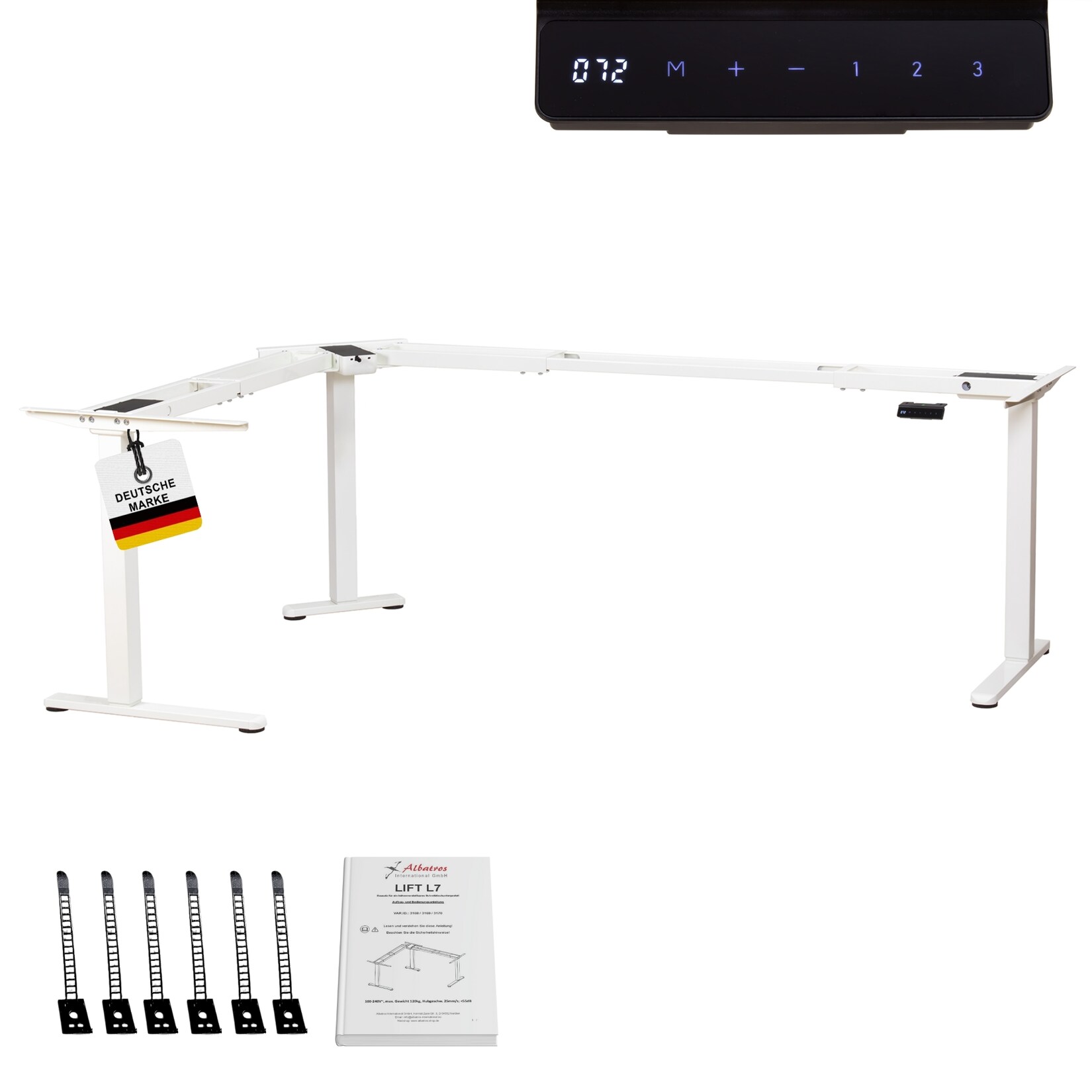Albatros LIFT L7W Gestell für Eckschreibtisch Höhenverstellbar Elektrisch weiß – Winkelschreibtisch Memoryfunktion-Schreibtischgestell Höhenverstellbar Elektrisch, Stufenlos | 04250263740625