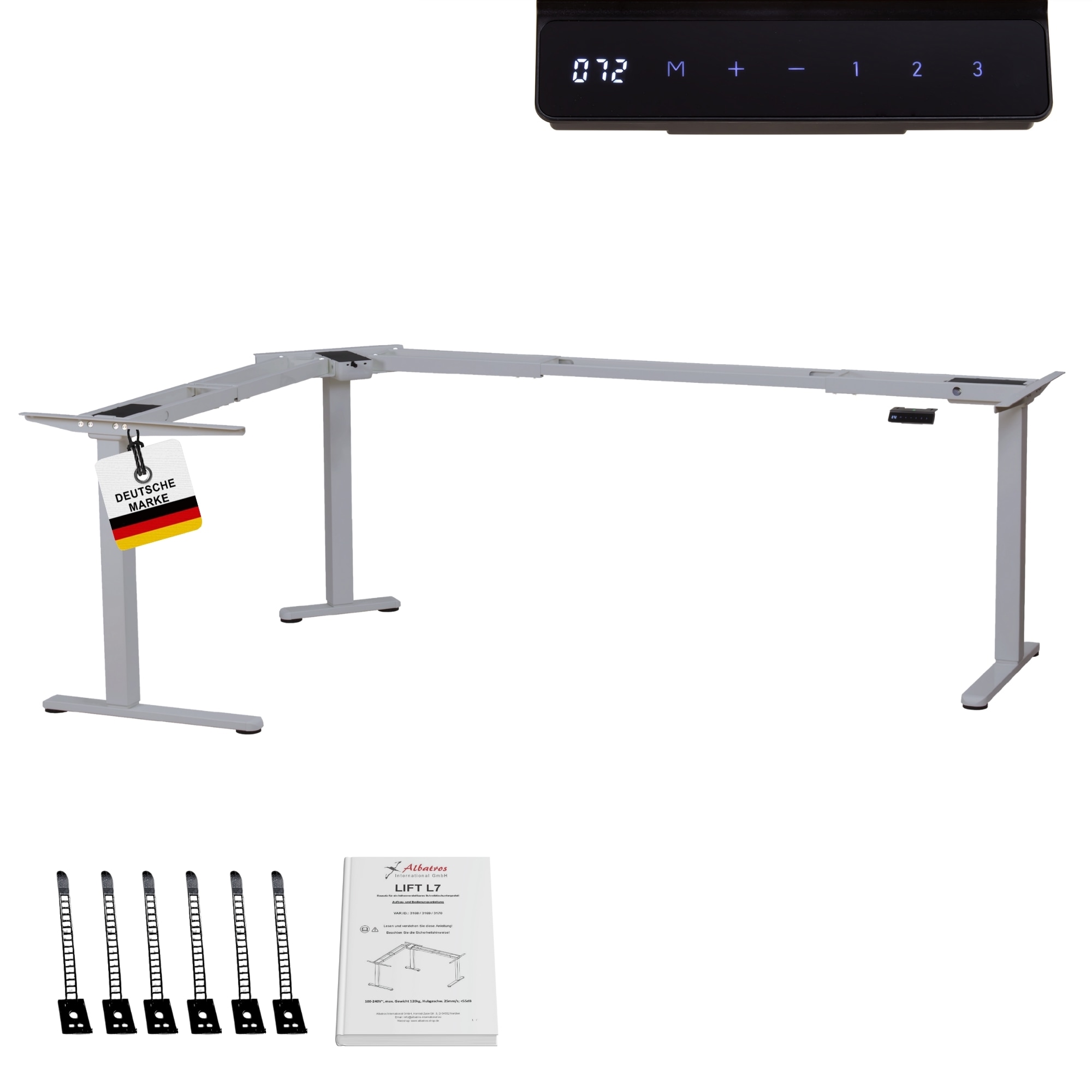 Albatros LIFT L7S Gestell f&uuml;r Eckschreibtisch H&ouml;henverstellbar Elektrisch silber - Winkelschreibtisch Memoryfunktion- Schreibtischgestell H&ouml;henverstellbar und Stufenlos - Bild 1