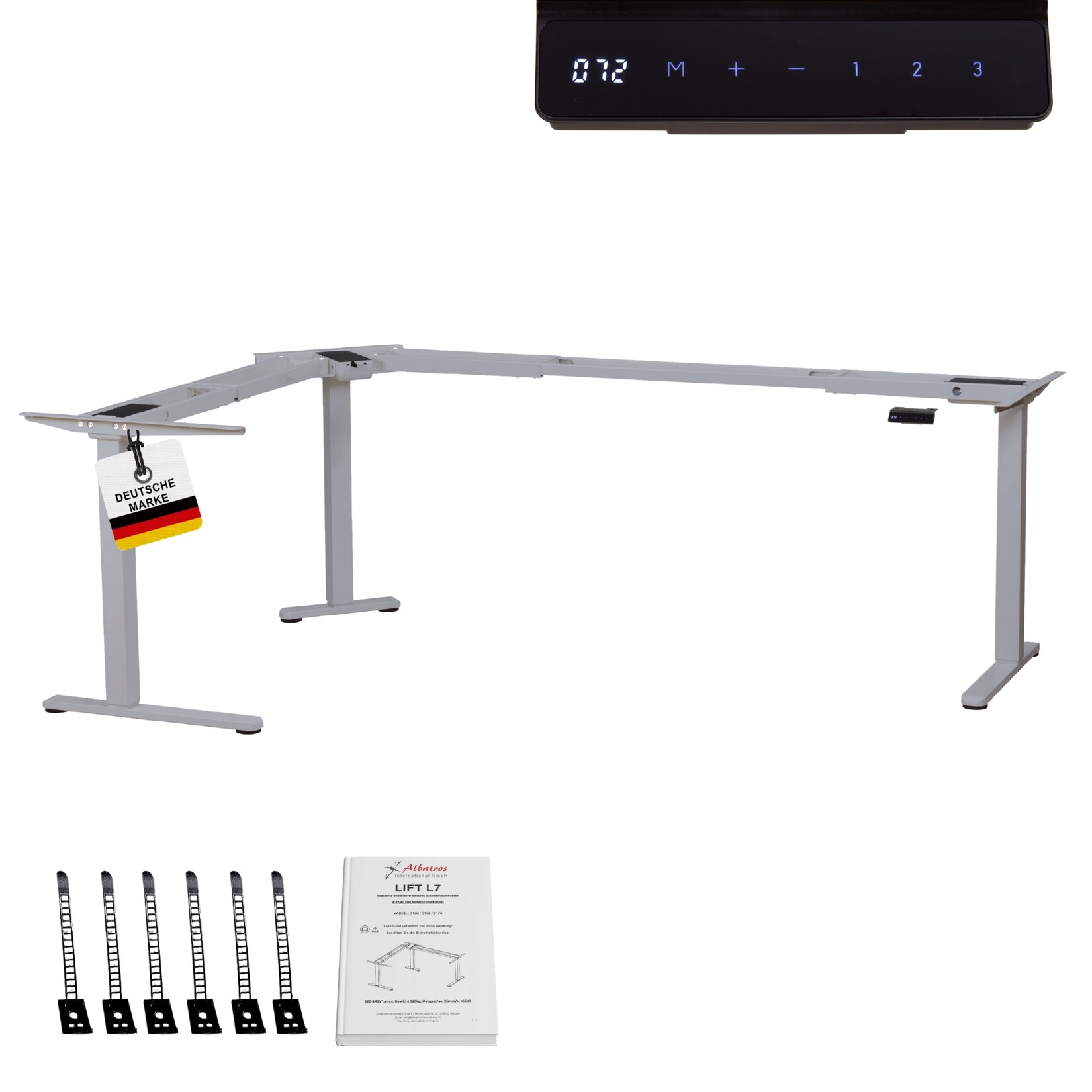 Albatros LIFT L7S Gestell für Eckschreibtisch Höhenverstellbar Elektrisch silber - Winkelschreibtisch Memoryfunktion- Schreibtischgestell Höhenverstellbar und Stufenlos