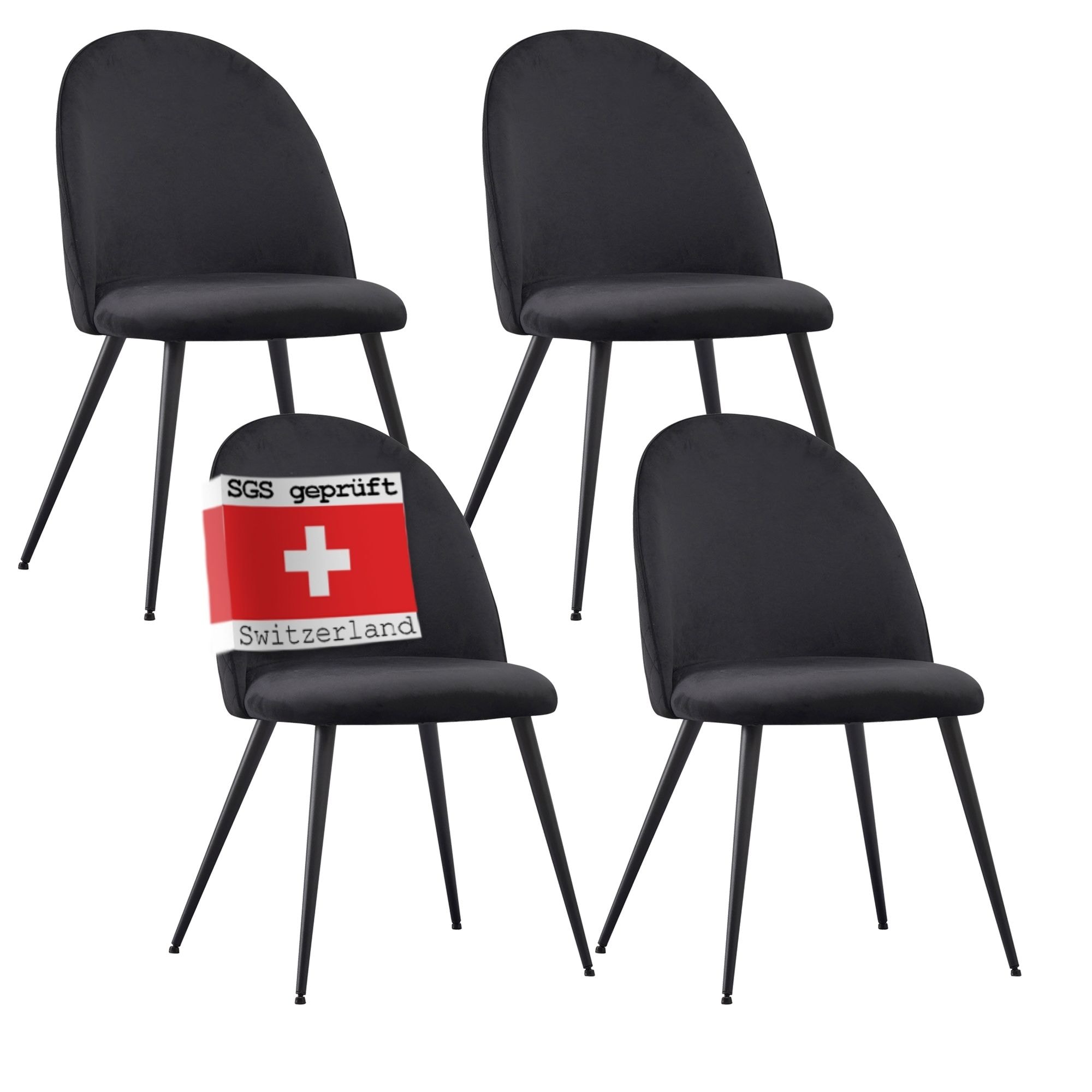 Albatros Esszimmerst&uuml;hle mit Samt-Bezug 4er Set CAPO, Schwarz - Stilvolles Vintage Design, Eleganter Polsterstuhl am Esstisch - K&uuml;chenstuhl oder Stuhl Esszimmer mit hoher Belastbarkeit - Bild 1