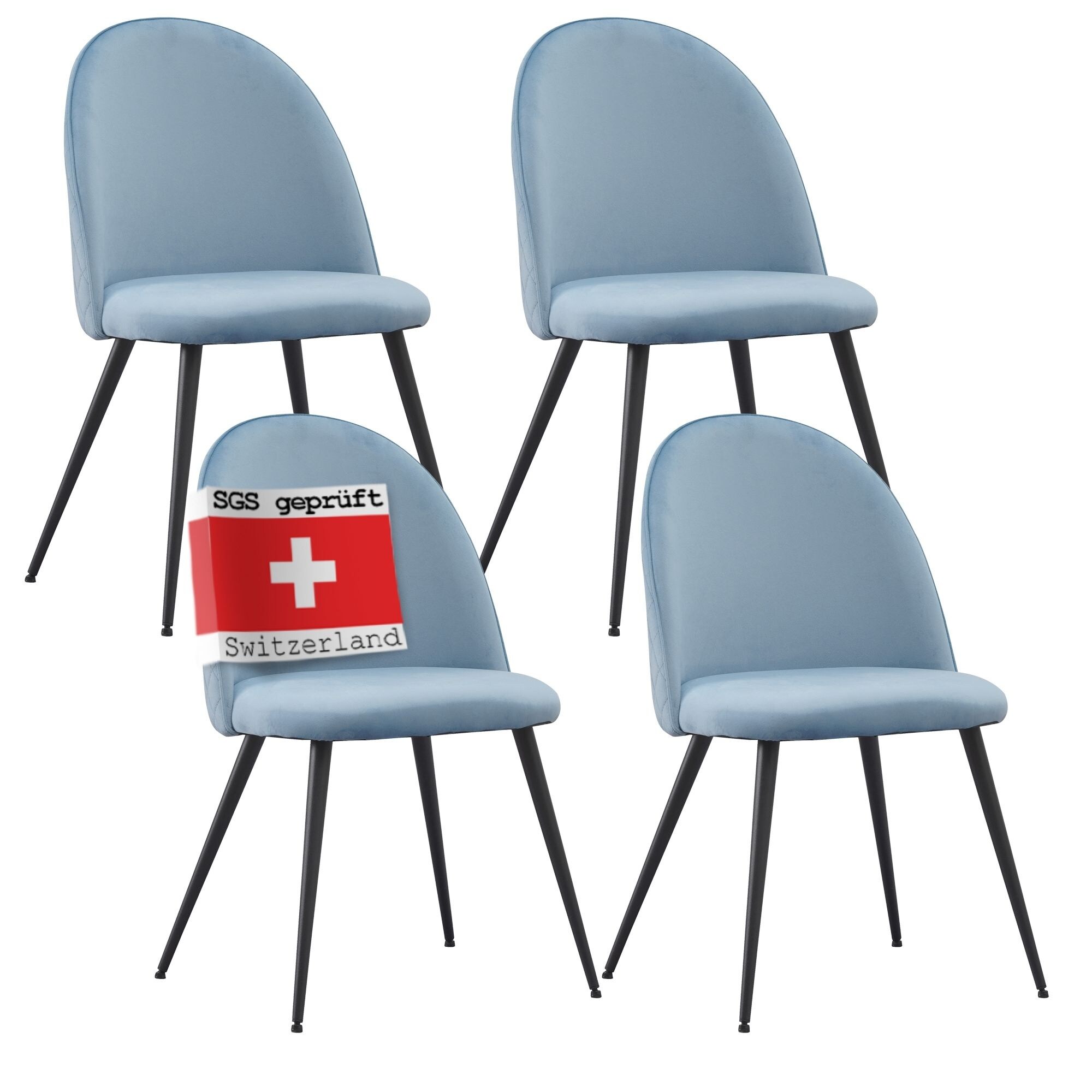 Albatros Esszimmerst&uuml;hle mit Samt-Bezug 4er Set CAPO, Blau - Stilvolles Vintage Design, Eleganter Polsterstuhl am Esstisch - K&uuml;chenstuhl oder Stuhl Esszimmer mit hoher Belastbarkeit - Bild 1