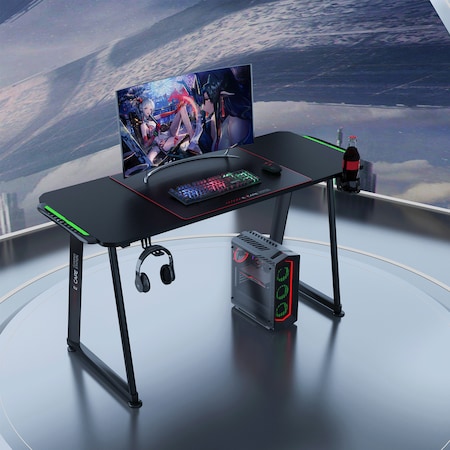 EXCAPE Gaming Tisch A14 mit LED Beleuchtung 140cm (+10cm Extensions) -  Beine in A-Form Carbon-Optik, Schreibtisch Gaming-Getränkehalter,  Kopfhörerhalte -PC Tisch Gamer Desk, Größe:140cmx60cm online kaufen bei  Netto