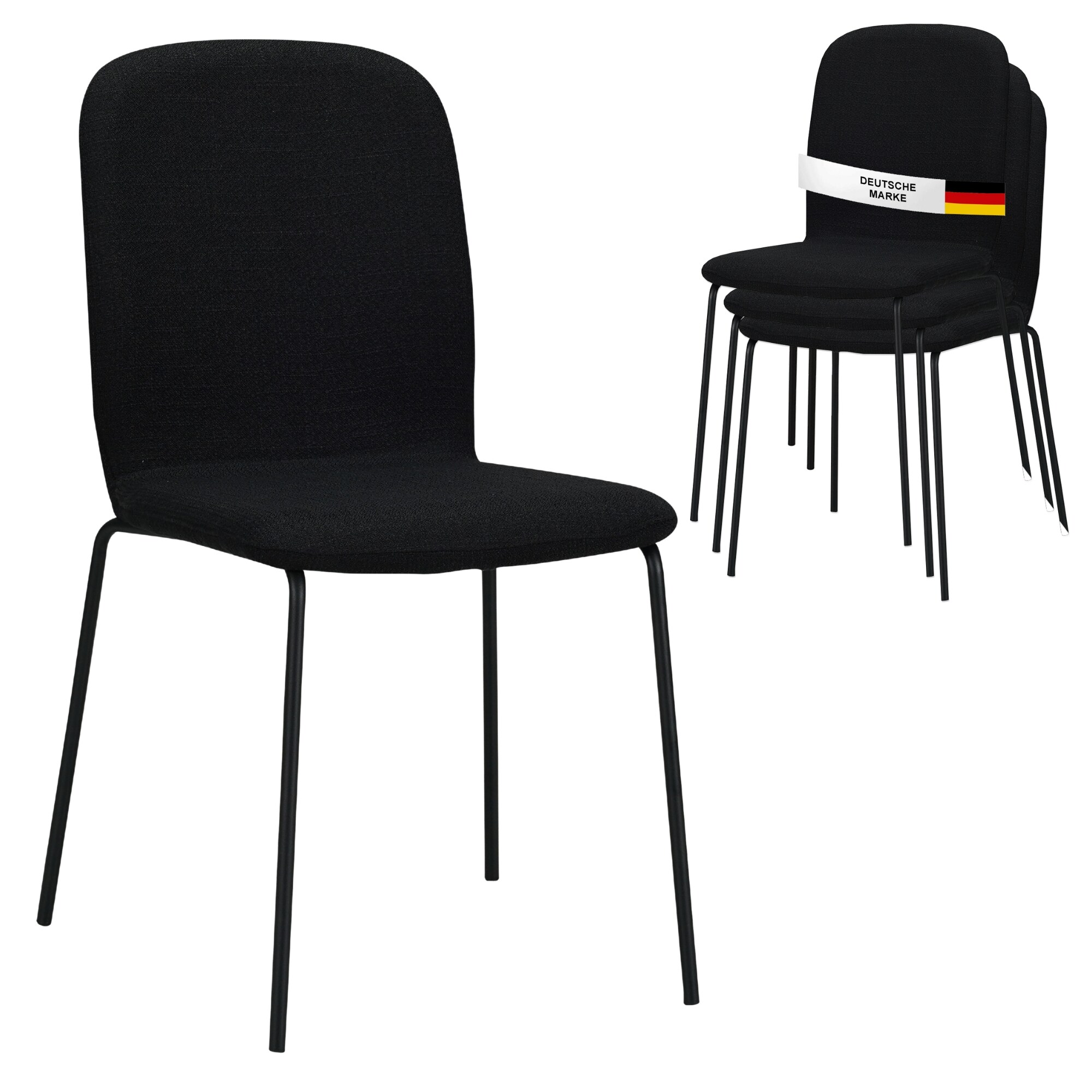 Albatros Esszimmerst&uuml;hle 4er Set ENNA, schwarz - stapelbar, bequemer Polsterstuhl - Eleganter K&uuml;chenstuhl, Stuhl Esszimmer oder Esstisch Stuhl, Konferenzstuhl , St&uuml;ckzahl:4, Farbe:Schwarz - Bild 1