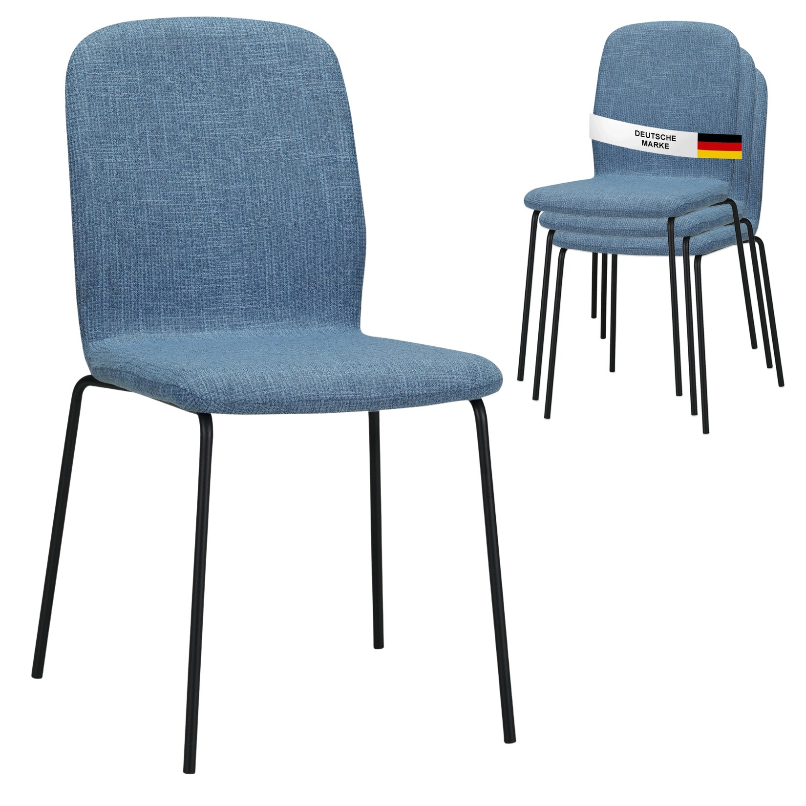 Albatros Esszimmerstühle 4er Set ENNA, blau - stapelbar, bequemer Polsterstuhl - Eleganter Küchenstuhl, Stuhl Esszimmer oder Esstisch Stuhl, Konferenzstuhl , Stückzahl:4, Farbe:Blau