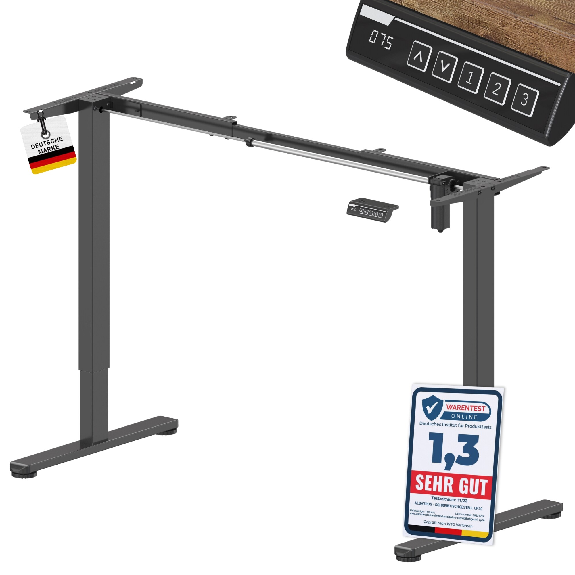 ALBATROS UP30 Gestell f&uuml;r Schreibtisch H&ouml;henverstellbar Elektrisch mit Motor, schwarz - Stufenlos H&ouml;henverstellbares Schreibtischgestell / Tischgestell,  Farbe:Schwarz - Bild 1