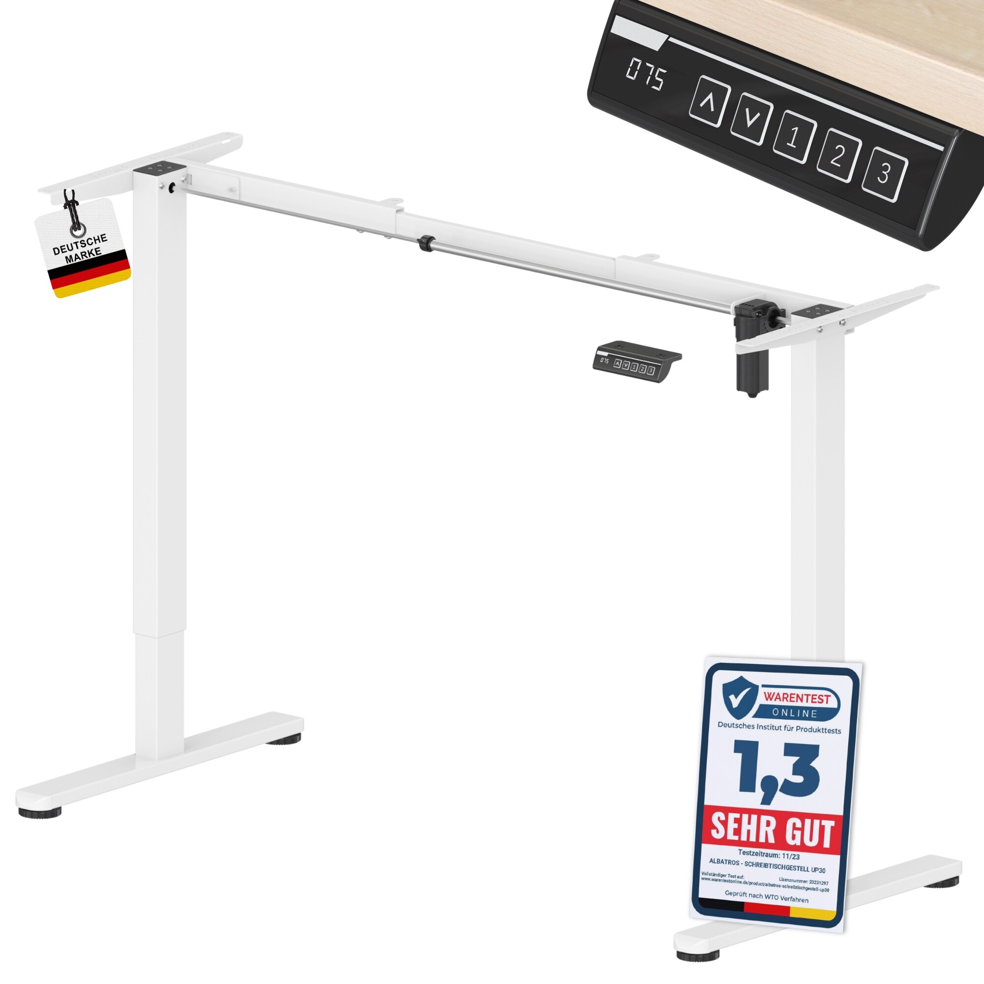 ALBATROS UP30 weiss Gestell f&uuml;r Schreibtisch H&ouml;henverstellbar Elektrisch mit Motor, weiss - Stufenlos H&ouml;henverstellbares Schreibtischgestell / Tischgestell, Farbe:Weiss - Bild 1