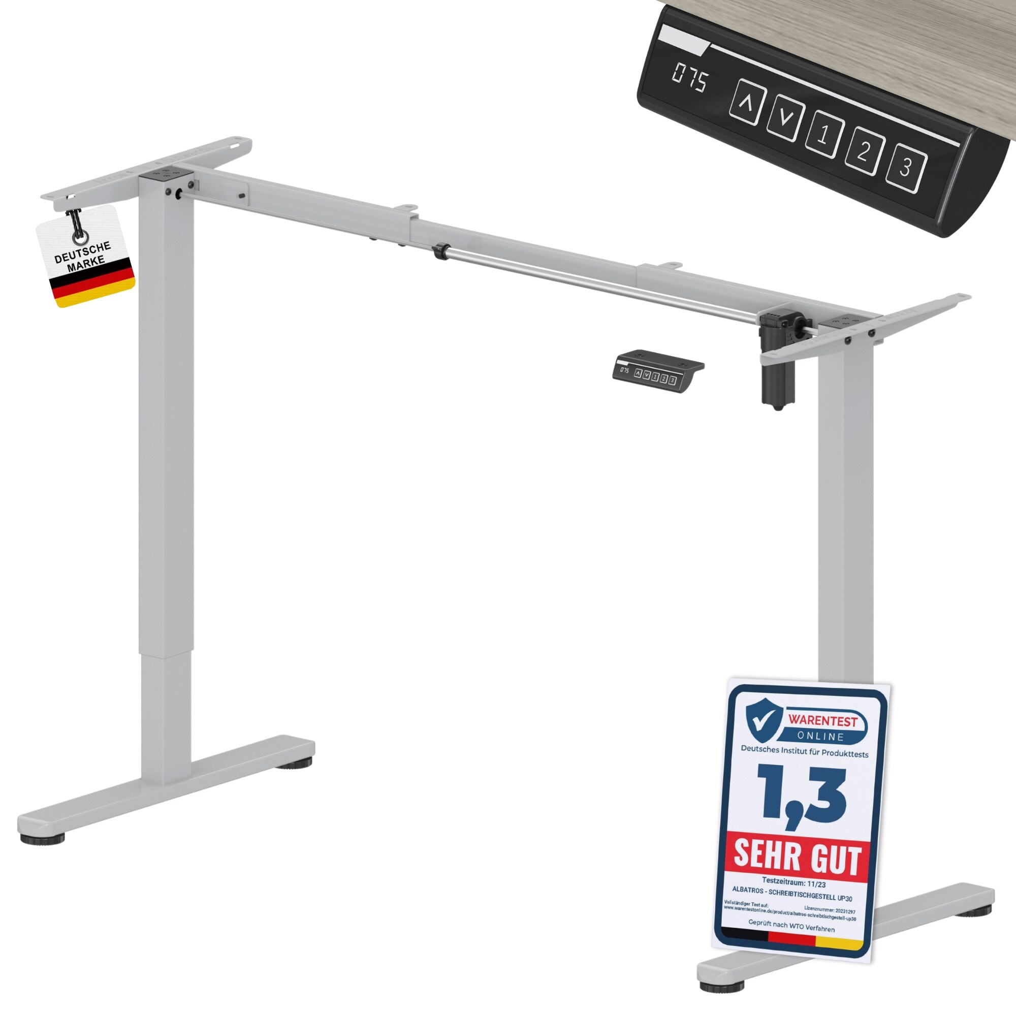 ALBATROS UP30  Gestell f&uuml;r Schreibtisch H&ouml;henverstellbar Elektrisch mit Motor, silber - Stufenlos H&ouml;henverstellbares Schreibtischgestell / Tischgestell, Farbe:Silber - Bild 1