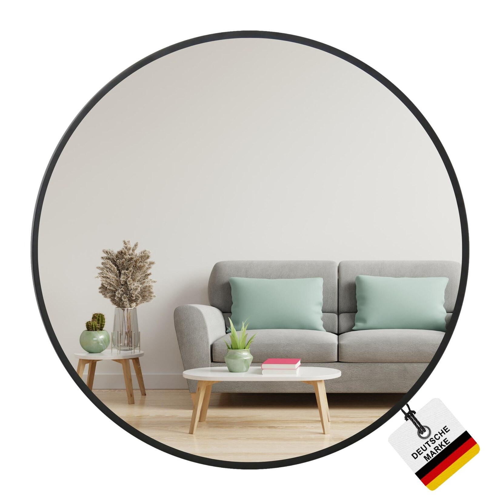 Albatros Spiegel rund schwarz mit Metallrand, 70cm Durchmesser, für Wohnzimmer, Badezimmer, Flur, Schlafzimmer, groß, Wand | 04250263742551