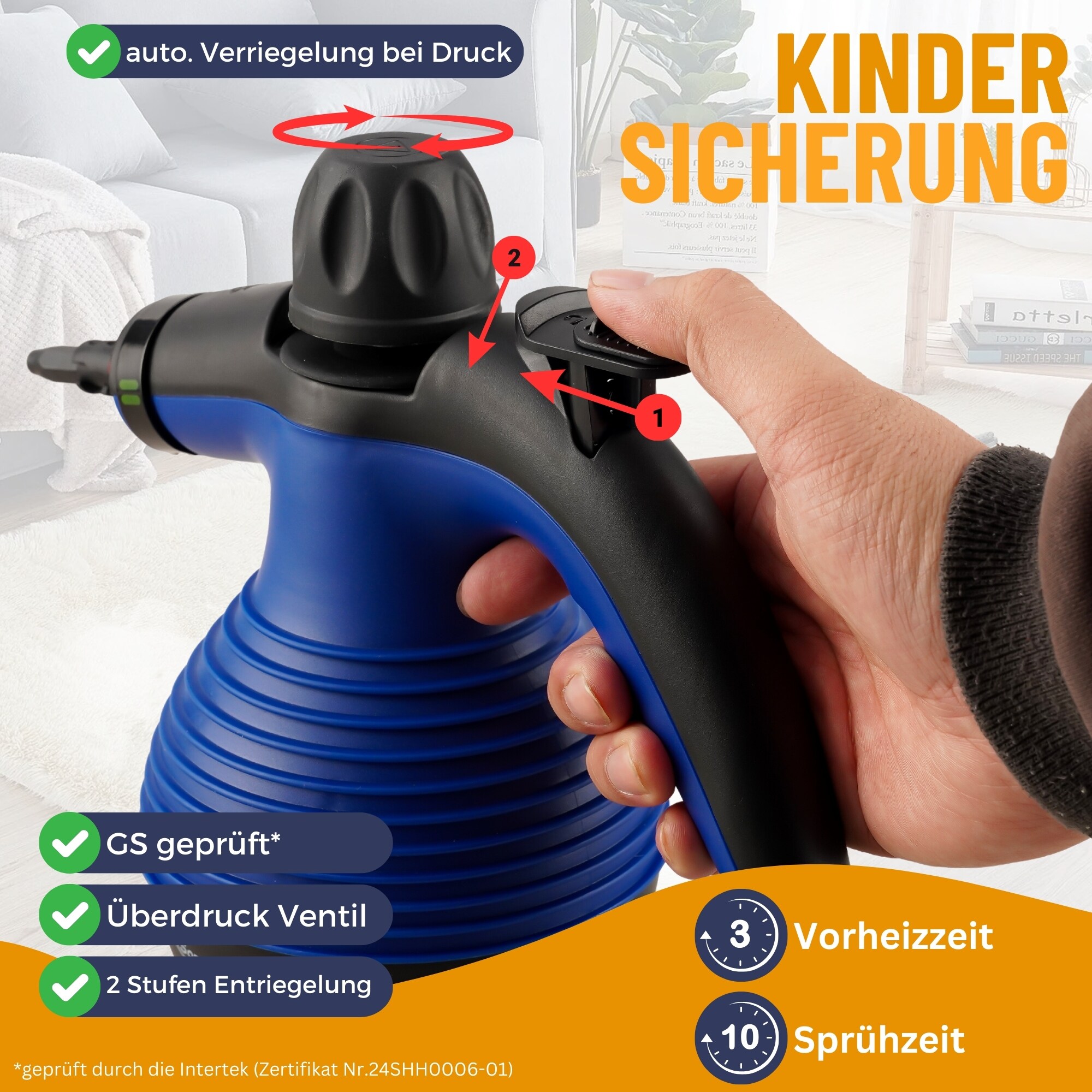 Zaxiva Dampfreiniger 1050W - 3,2 Bar Mit 12 Zubehör Für Haushalt & Auto