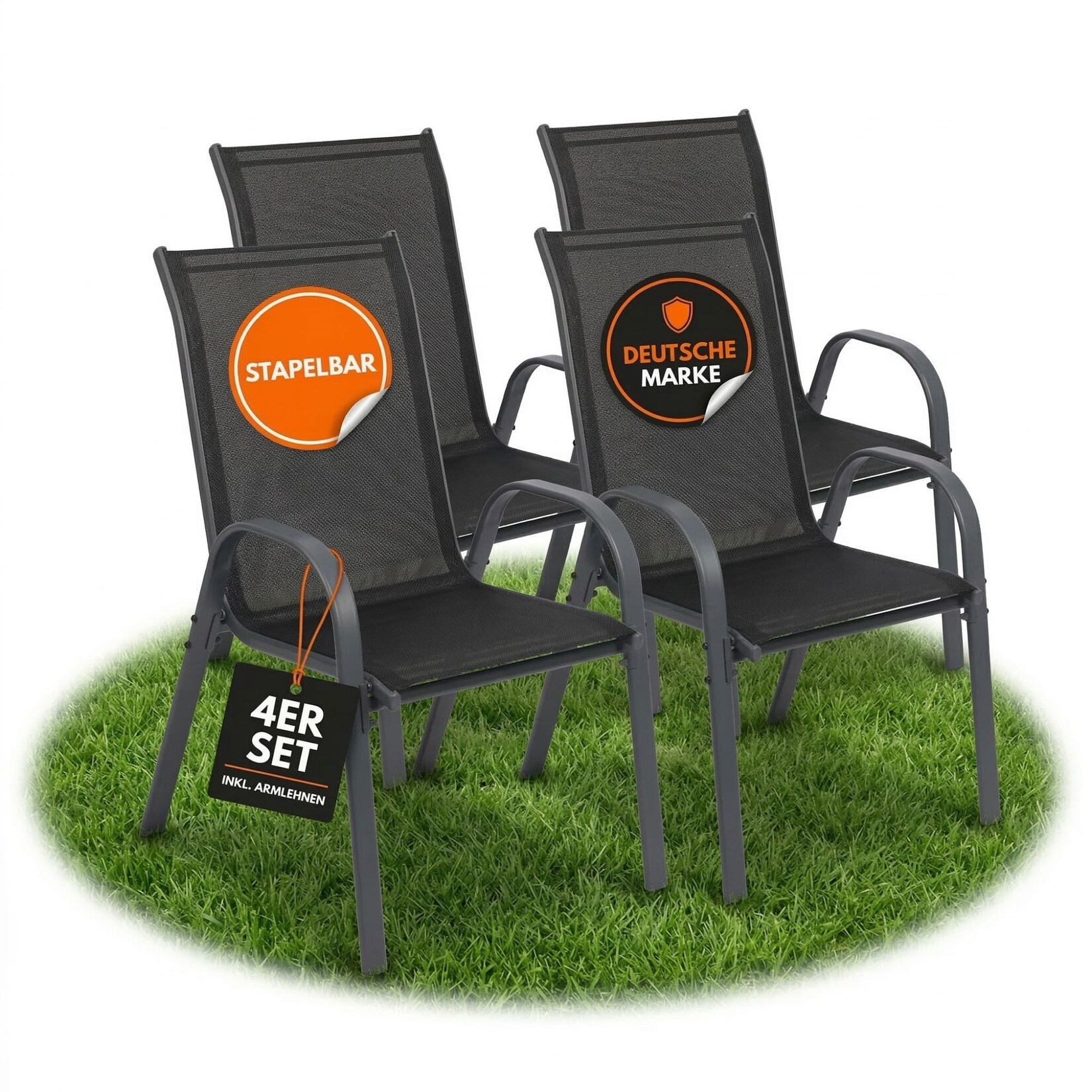 Albatros Gartenstühle 4er Set Kuba – Gartenstühle Stapelbar mit robustem Metallgestell und hoher Belastbarkeit – bequeme Stapelstühle auch als Terrassenstühle oder Balkonstühle