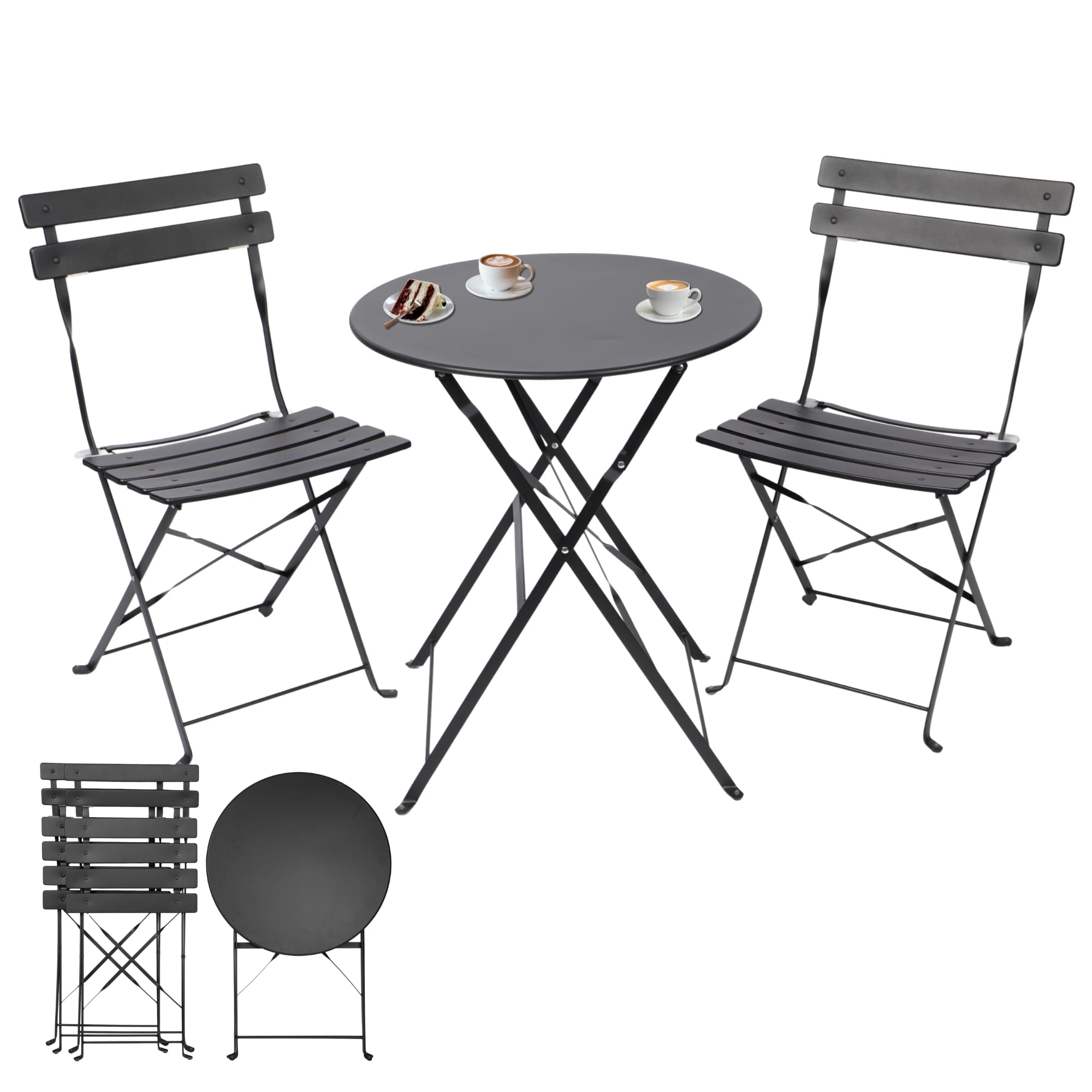 Albatros Bistroset 3-teilig Schwarz &ndash; Bistrotisch mit 2 St&uuml;hlen &ndash; klappbare St&uuml;hle und Tisch aus robustem Metall &ndash; optimal als Balkonm&ouml;bel Set oder Gartenm&ouml;bel in modernem Design - Bild 1