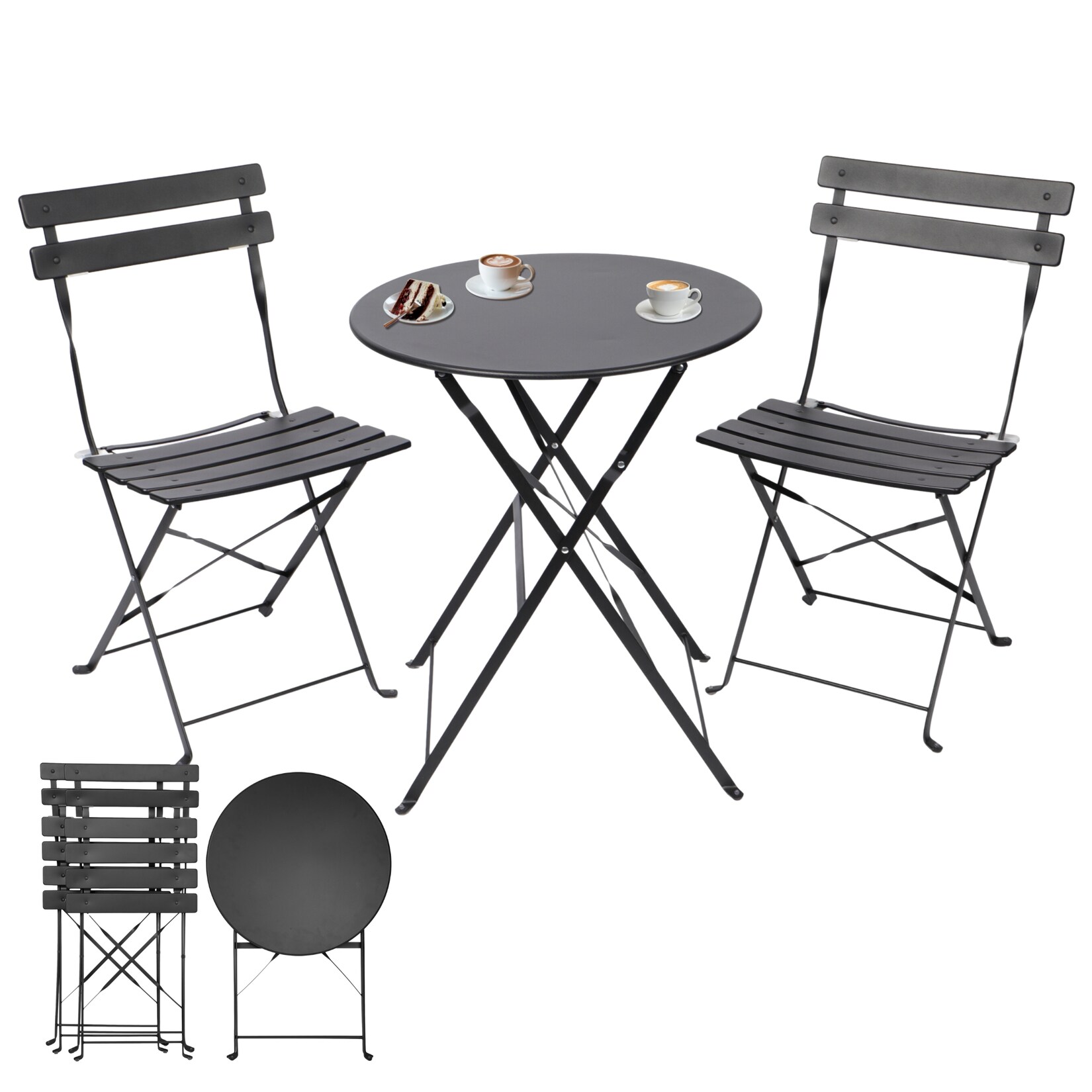 Albatros Bistroset 3-teilig Schwarz – Bistrotisch mit 2 Stühlen – klappbare Stühle und Tisch aus robustem Metall – optimal als Balkonmöbel Set oder Gartenmöbel in modernem Design | 04250263742766