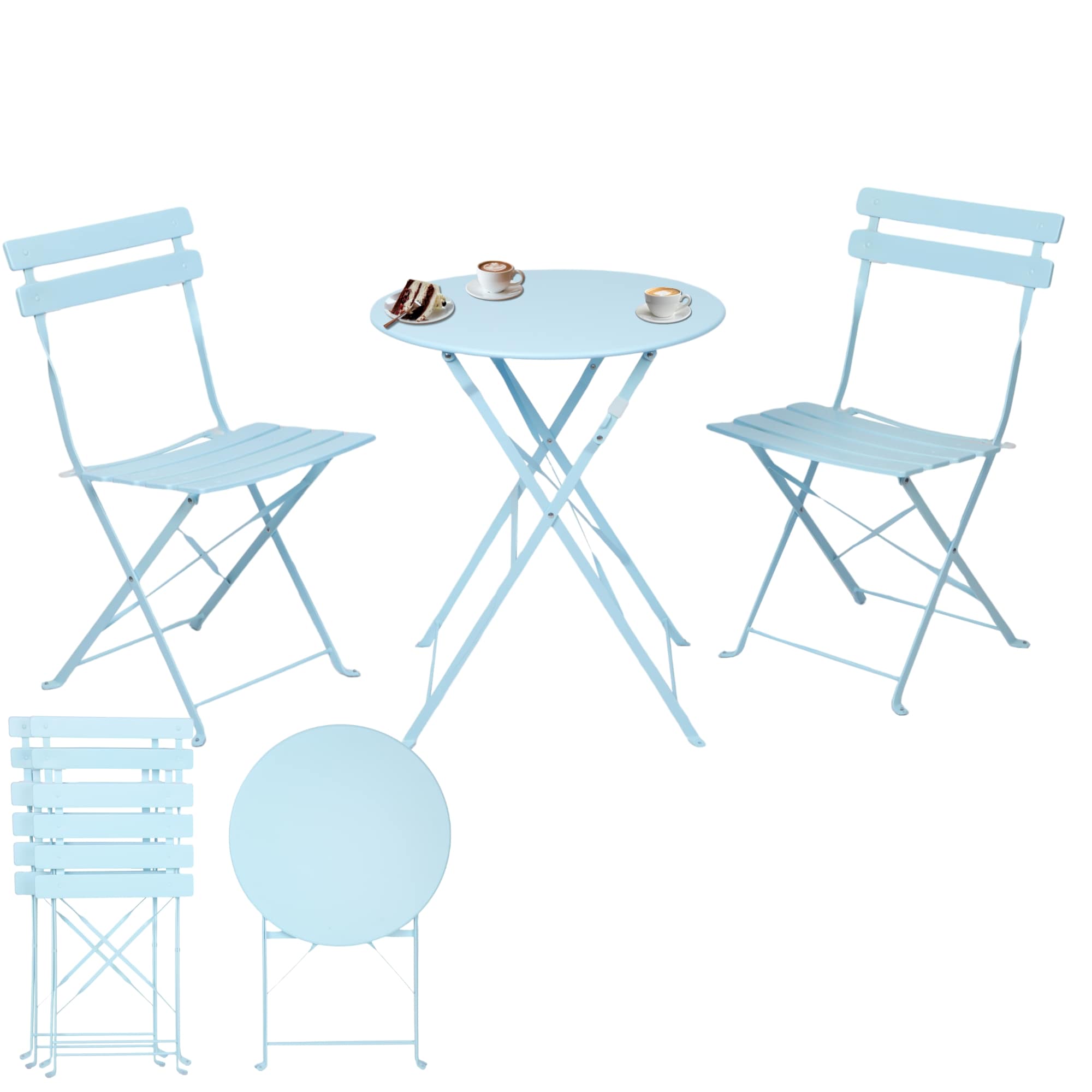 Albatros Bistroset 3-teilig Blau &ndash; Bistrotisch mit 2 St&uuml;hlen &ndash; klappbare St&uuml;hle und Tisch aus robustem Metall &ndash; optimal als Balkonm&ouml;bel Set oder Gartenm&ouml;bel in modernem Design - Bild 1