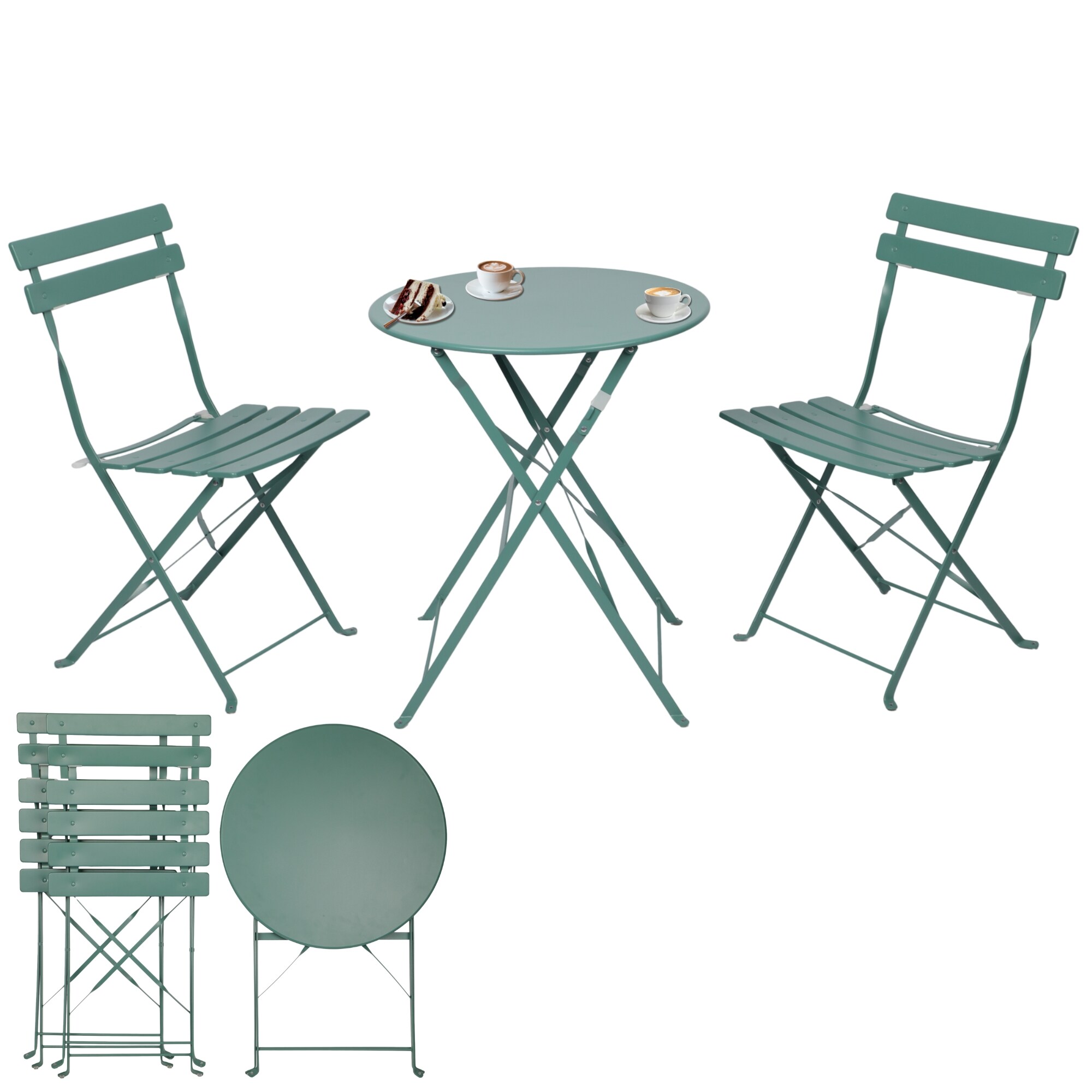 Albatros Bistroset 3-teilig Gr&uuml;n &ndash; Bistrotisch mit 2 St&uuml;hlen &ndash; klappbare St&uuml;hle und Tisch aus robustem Metall &ndash; optimal als Balkonm&ouml;bel Set oder Gartenm&ouml;bel in modernem Design - Bild 1