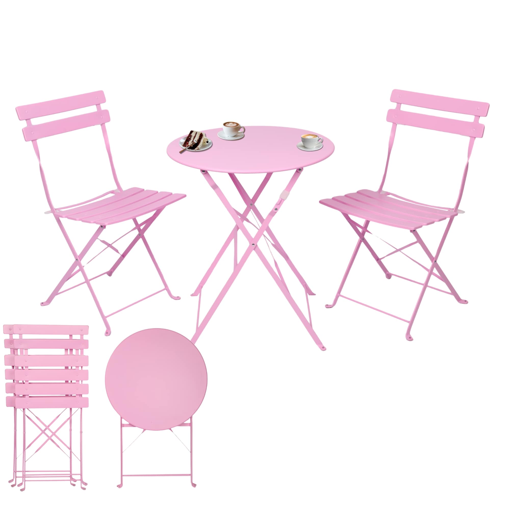 Albatros Bistroset 3-teilig Rosa &ndash; Bistrotisch mit 2 St&uuml;hlen &ndash; klappbare St&uuml;hle und Tisch aus robustem Metall &ndash; optimal als Balkonm&ouml;bel Set oder Gartenm&ouml;bel in modernem Design - Bild 1