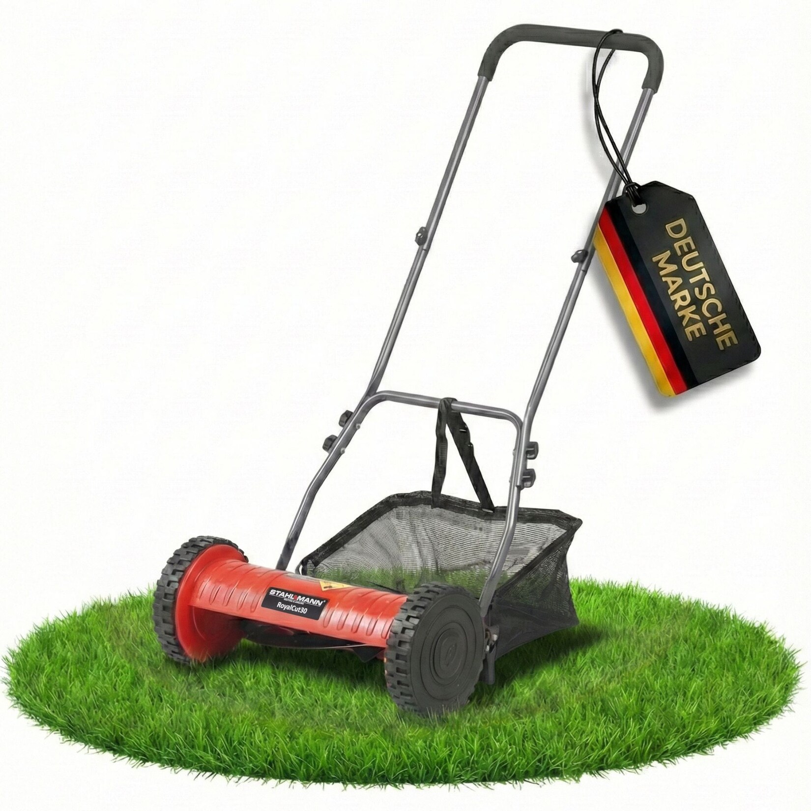 STAHLMANN Spindelmäher RoyalCut – Rasenmäher mit 30 cm Schnittbreite, 27 Liter Fangkorb, 4-stufige Schnitthöheneinstellung – Handrasenmäher manuell - leise und umweltfreundlich