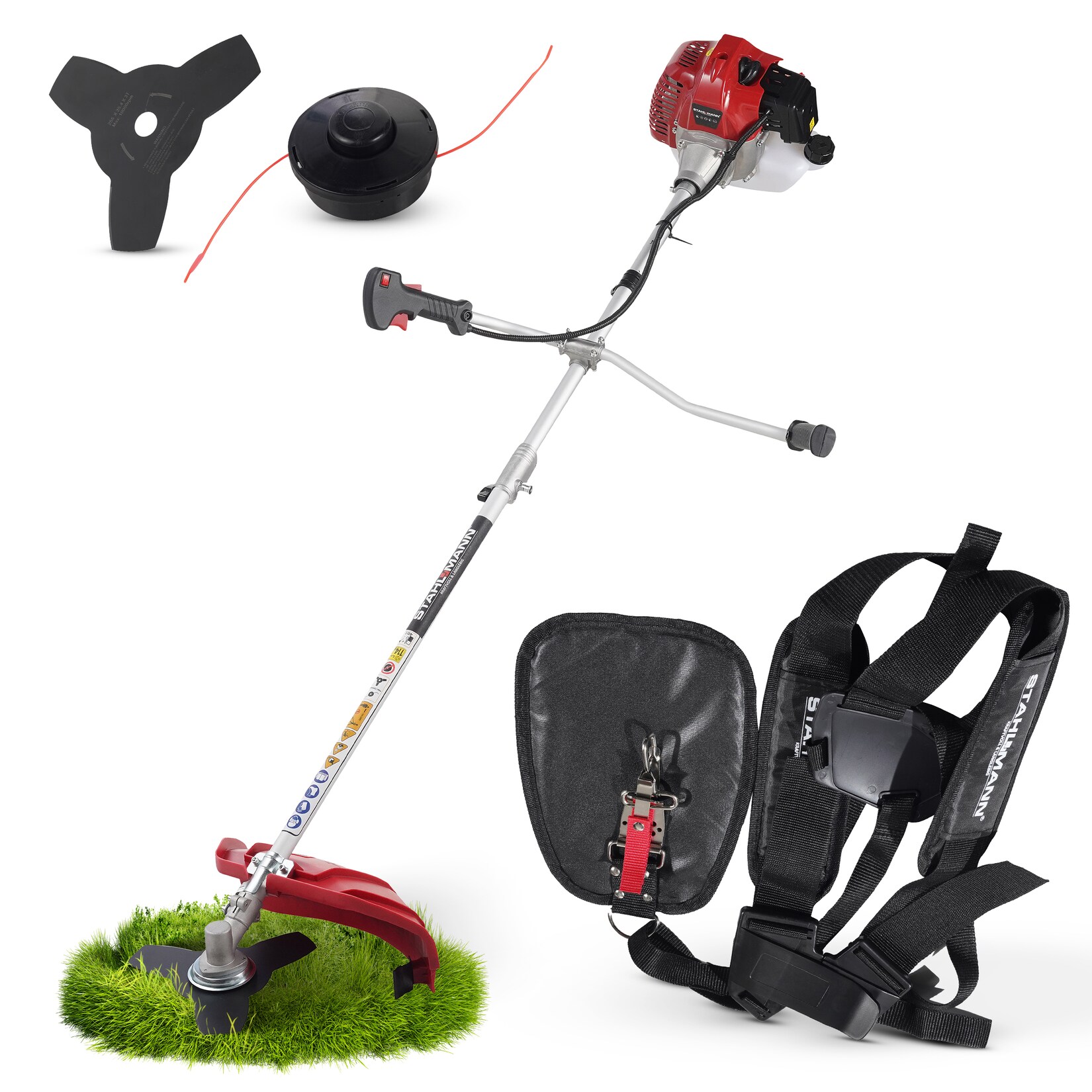 Stahlmann Freischneider Benzin MS520 – Motorsense Benzin mit kraftvollem 2PS Motor, 42cm Schnittbreite, 1,3 Liter 2-Takt – Rasenkantenschneider und Rasentrimmer mit Tragegurt | 04250263741332