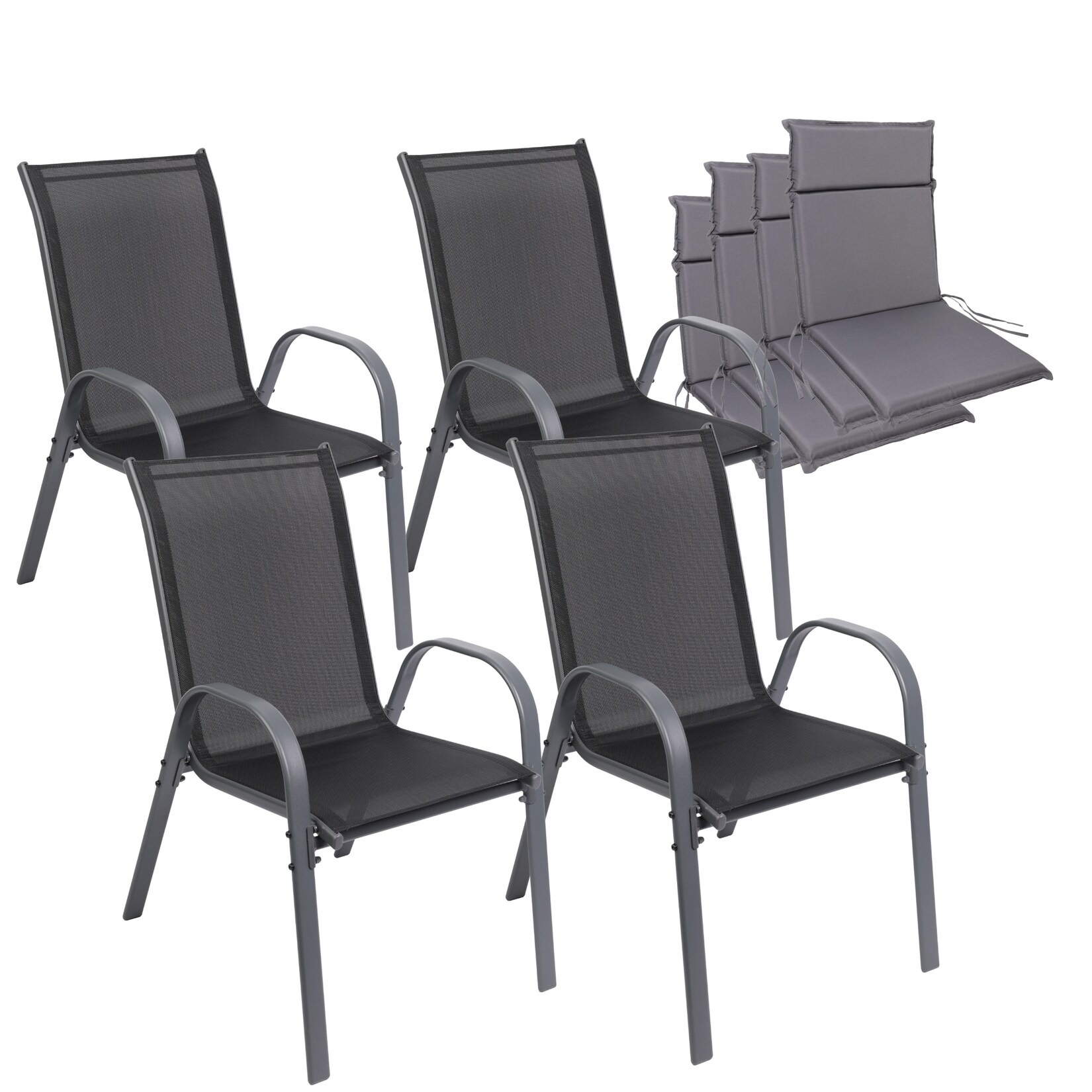 Albatros Gartenstühle 4er Set Kuba mit Sitzauflage – Gartenstühle Stapelbar mit robustem Metallgestell und hoher Belastbarkeit – Bequeme Stapelstühle auch als Terrassenstühle