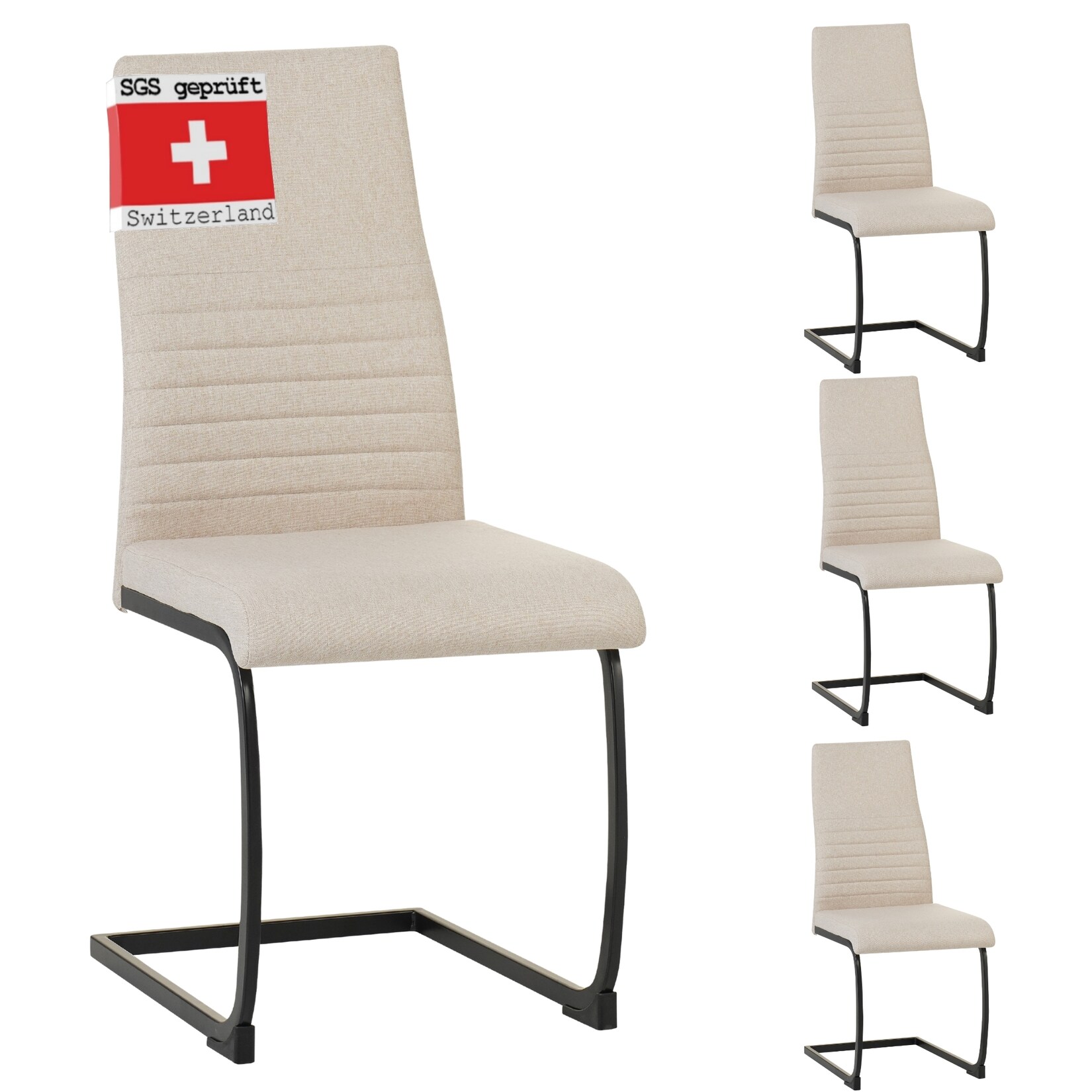 ALBATROS Freischwinger Stuhl TURANO 4er Set, Beige - Esszimmerstuhl Schwingstuhl mit Modernem Design, Stoff-Bezug, Dicke Polsterung - Küchenstuhl, Polster-Stuhl Esszimmer, Esstisch Stuhl
