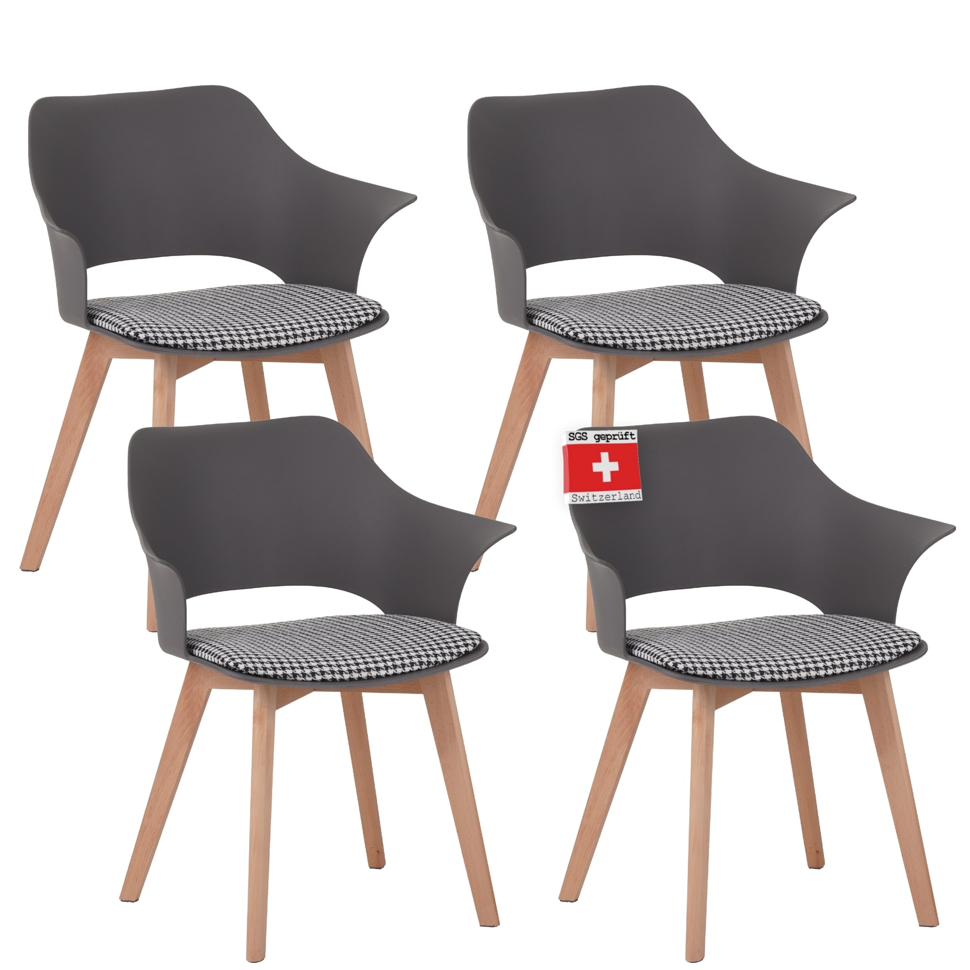 ALBATROS Esszimmerst&uuml;hle 4er Set AALBORG, Grau - Beine aus Buche Massiv-Holz, Skandinavisches Retro-Design, bequemer Schalenstuhl - Eleganter K&uuml;chenstuhl, Stuhl Esszimmer f&uuml;r Esstisch - Bild 1