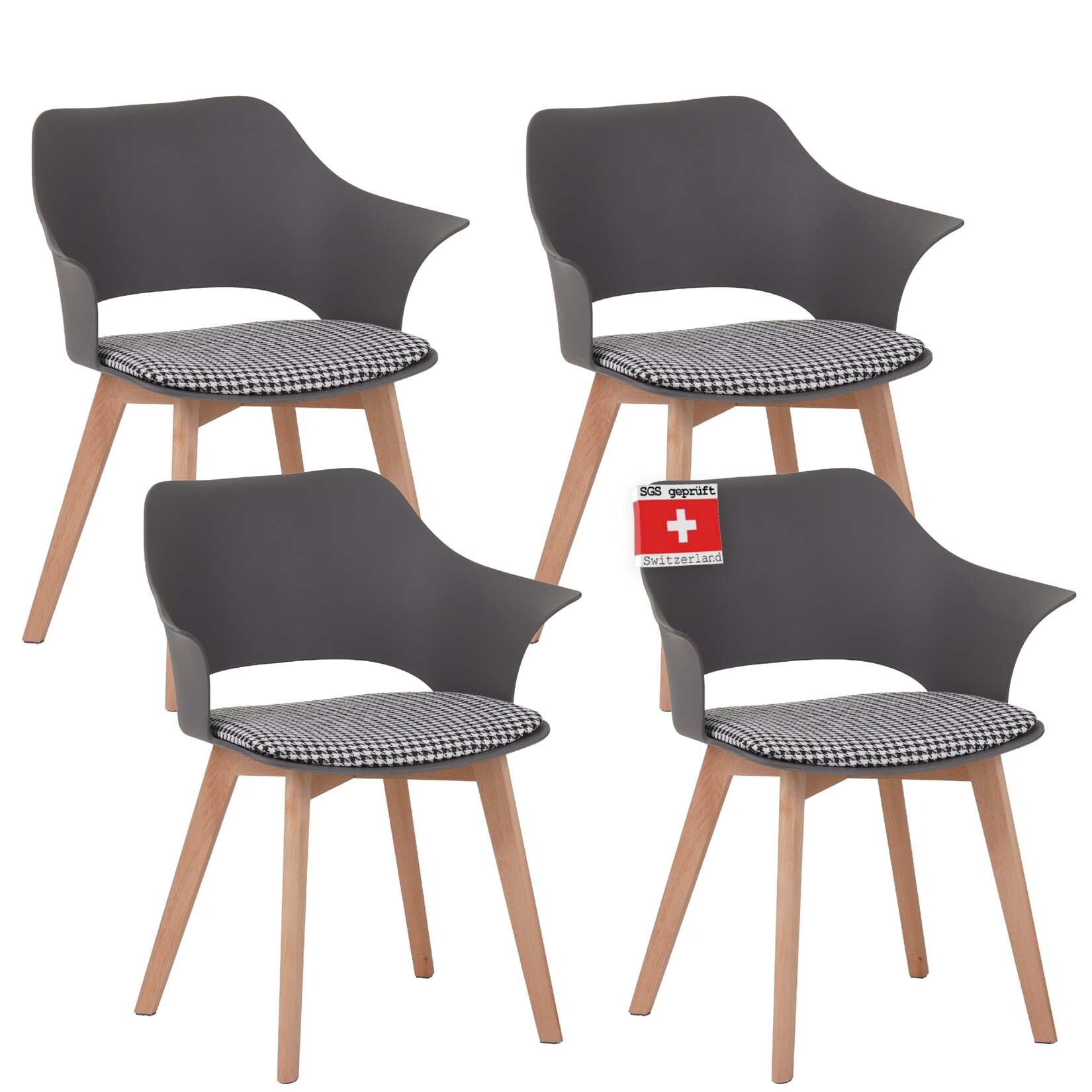 ALBATROS Esszimmerstühle 4er Set AALBORG, Grau - Beine aus Buche Massiv-Holz, Skandinavisches Retro-Design, bequemer Schalenstuhl - Eleganter Küchenstuhl, Stuhl Esszimmer für Esstisch