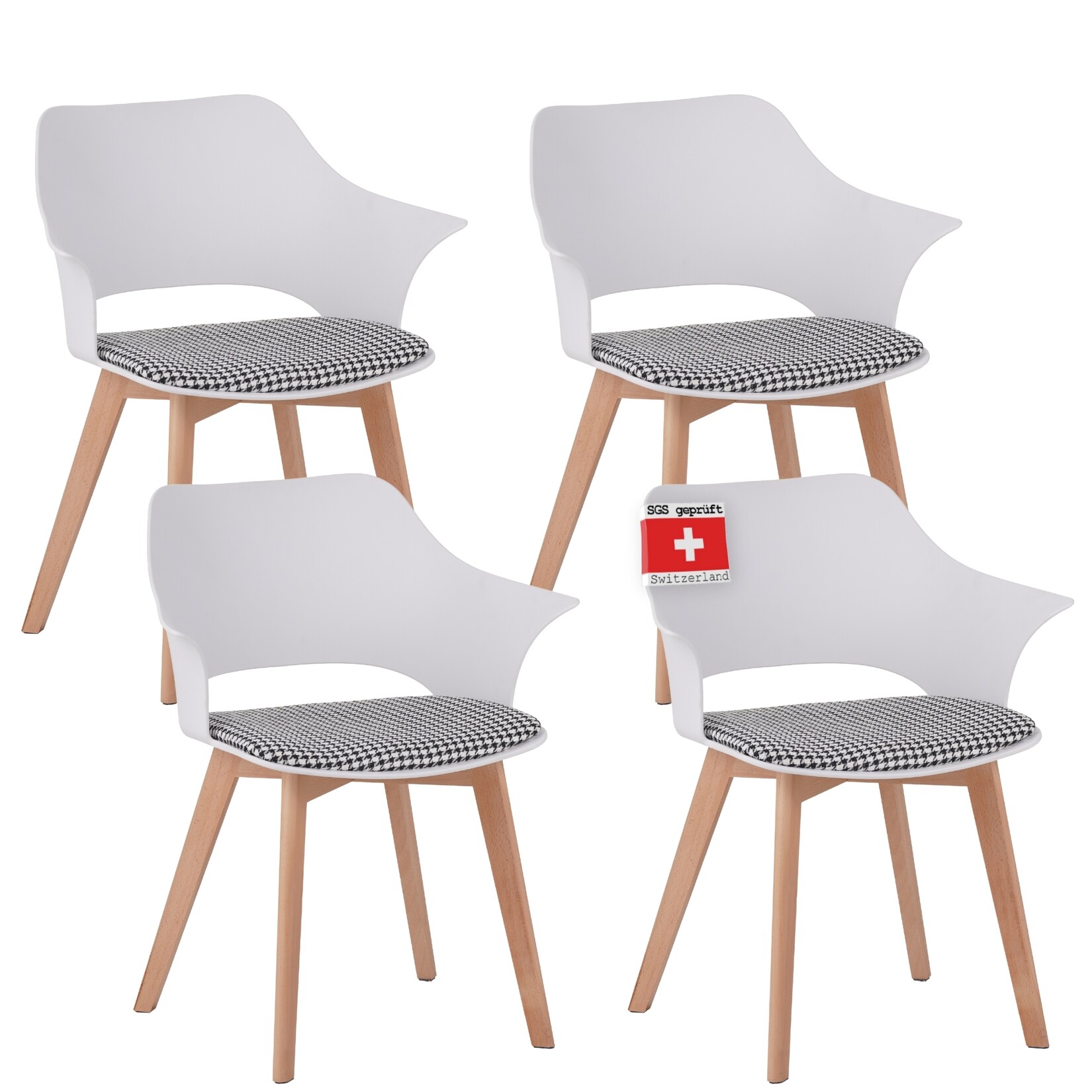 ALBATROS Esszimmerstühle 4er Set AALBORG, Weiß - Beine aus Buche Massiv-Holz, Skandinavisches Retro-Design, bequemer Schalenstuhl - Eleganter Küchenstuhl, Stuhl Esszimmer für Esstisch