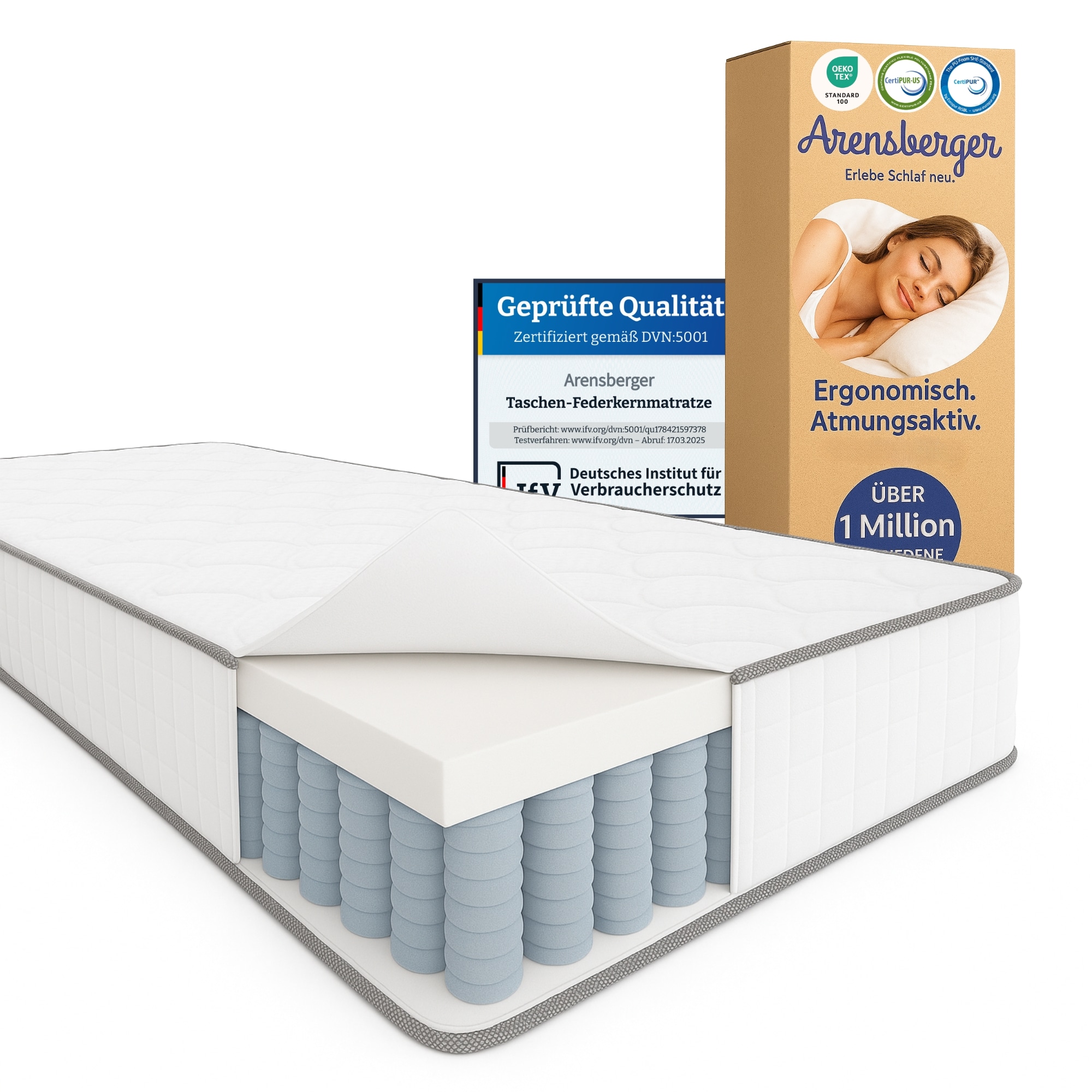 Arensberger JANA Federkernmatratze - 19cm H&ouml;he - Matratze mit Schaumstoff Schicht - H2 H3 Mittelfest &ndash; 7 Zonen - Federkern - Liegekomfort 180x200cm - Bild 1