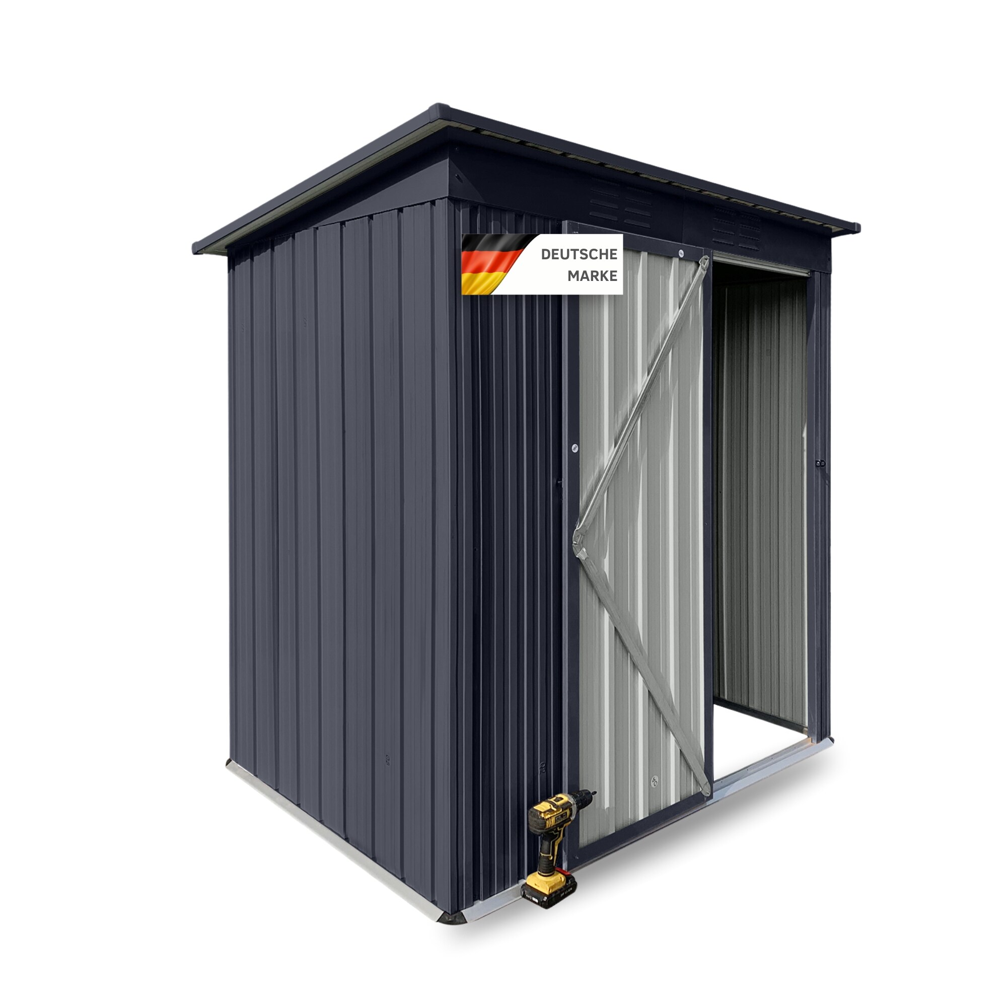 Albatros Profi Ger&auml;tehaus S &ndash; verzinktes Metall in Anthrazit (RAL 7016) | 165x86x174cm, 2,4m&sup3; | Schloss & Werkzeughaken | wetterfest Ger&auml;teschuppen - Bild 1