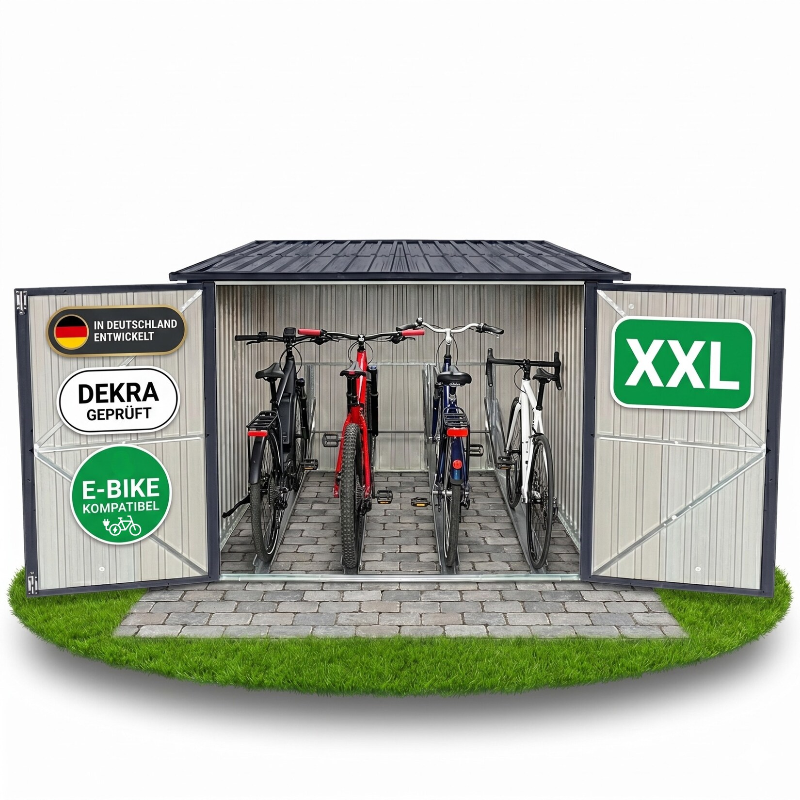 Albatros Premium Fahrradgarage – verzinktes Metall in Anthrazit (RAL 7016) 203x229x162cm für bis zu 4 Fahrräder wetterfest
