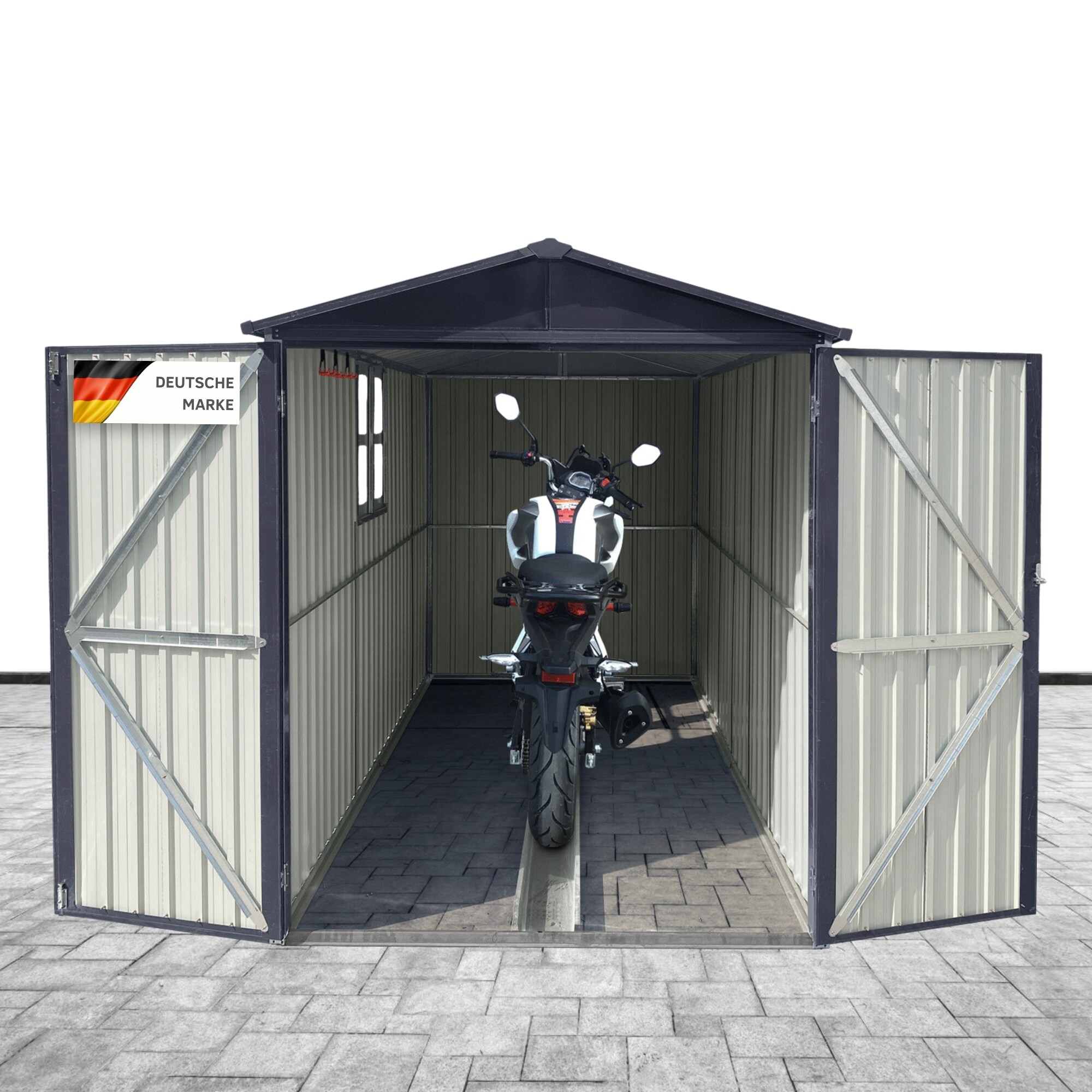 Albatros Premium Motorradgarage &ndash; verzinktes Metall in Anthrazit (RAL 7016) | 169x296x191cm | Motorrad Unterstellplatz | wetterfest - Bild 1