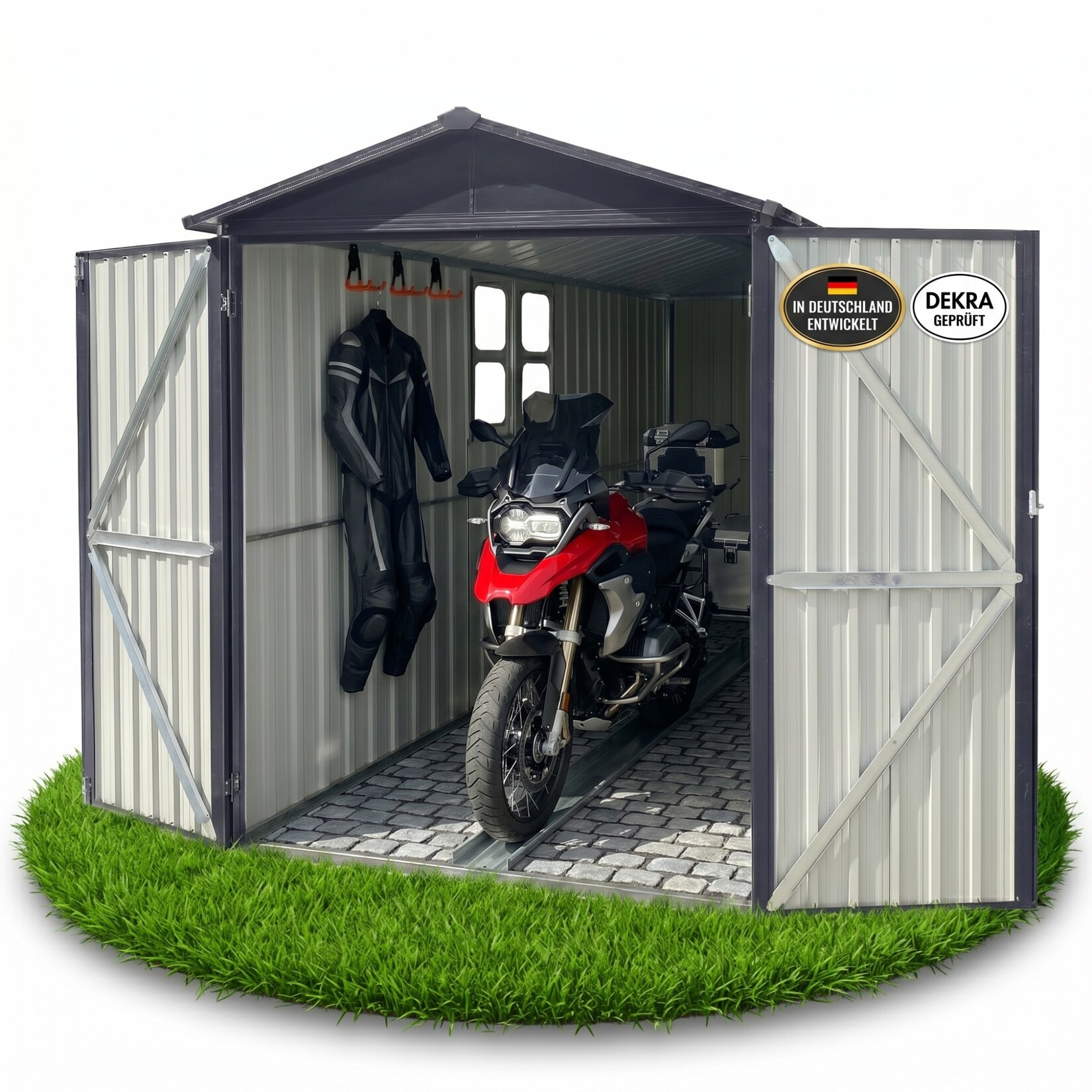 Albatros Premium Motorradgarage – verzinktes Metall in Anthrazit (RAL 7016) 169x296x191cm Motorrad Unterstellplatz wetterfest