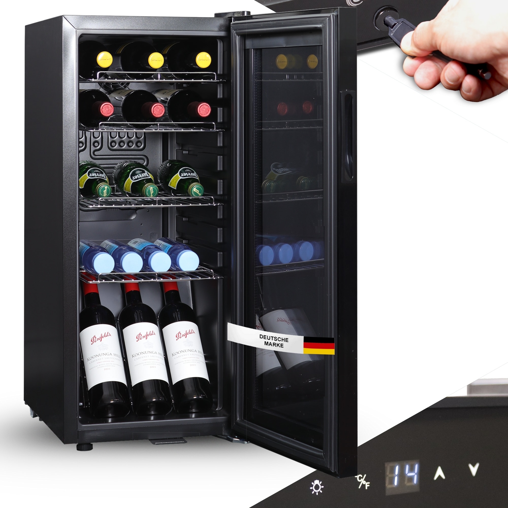 Sommertal K&uuml;hlschrank GK 60&ndash; Leiser Getr&auml;nkek&uuml;hlschrank mit LED, Touchscreen & Schloss kleiner Flaschenk&uuml;hlschrank schwarz 60L - Bild 1