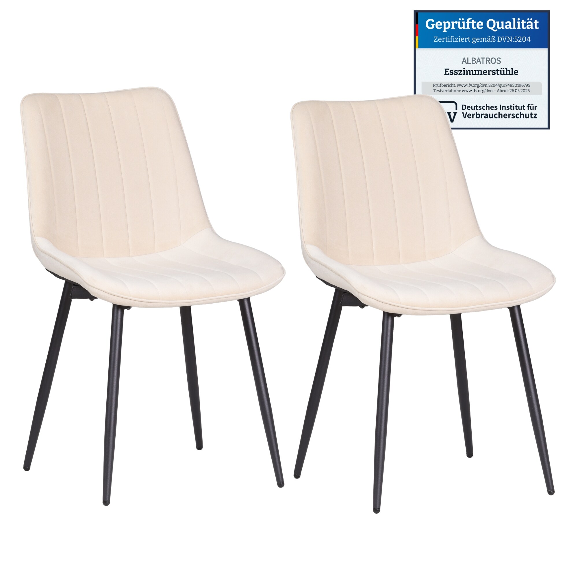 Albatros BOSA Samtstuhl Beige &ndash; 2er-Set Esszimmerst&uuml;hle im modernen Retro-Design, gepolstert & ergonomisch, DEKRA-gepr&uuml;ft, pflegeleichter Bezug - Bild 1