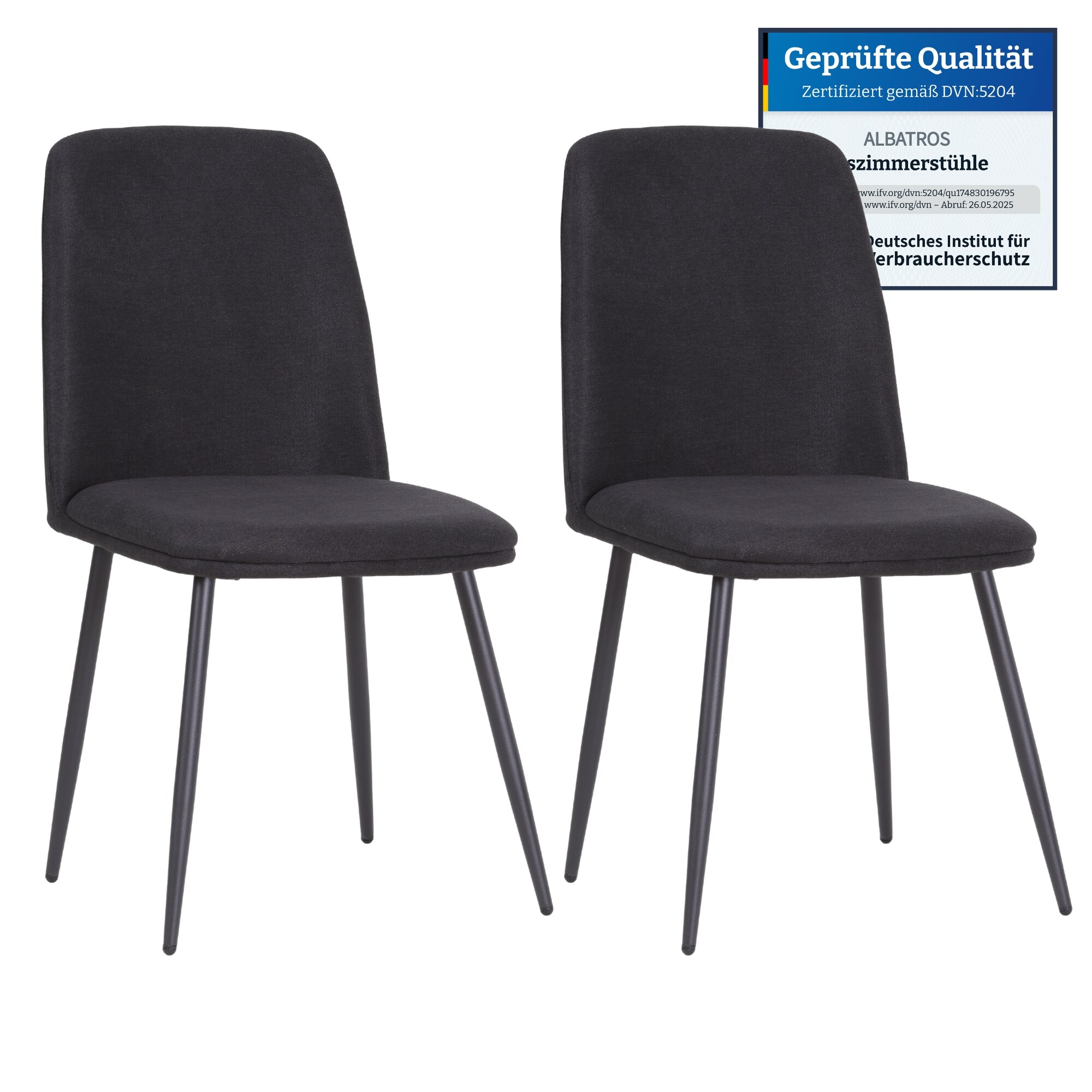 Albatros BONO Stoffstuhl Schwarz&ndash; 2er-Set Esszimmerst&uuml;hle im modernen Retro-Design, gepolstert & ergonomisch, DEKRA-gepr&uuml;ft, pflegeleichter Stoffbezug - Bild 1