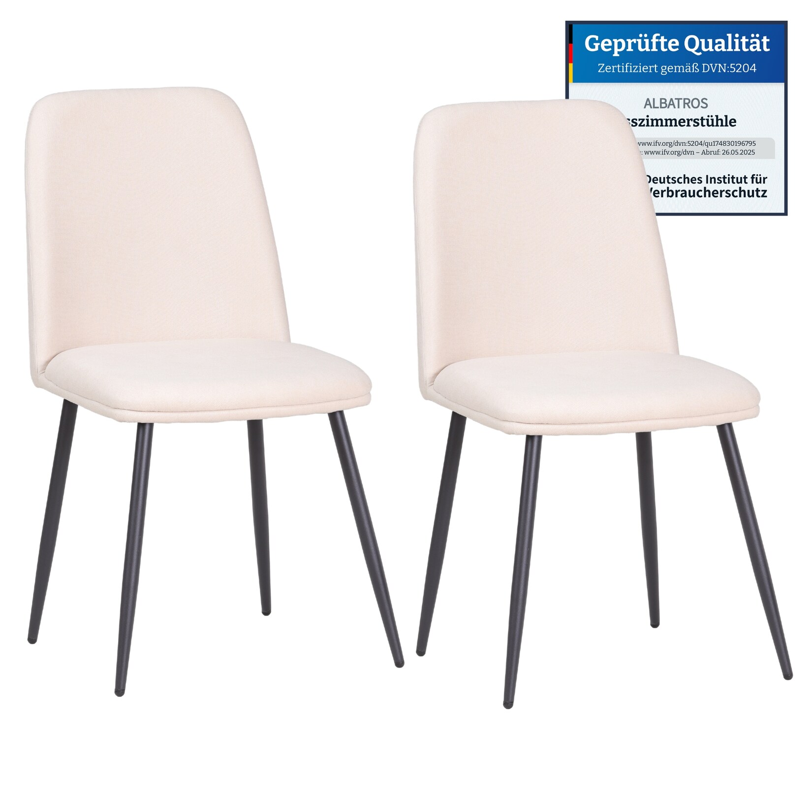 Albatros BONO Stoffstuhl Beige – 2er-Set Esszimmerstühle im modernen Retro-Design, gepolstert & ergonomisch, DEKRA-geprüft, pflegeleichter Stoffbezug