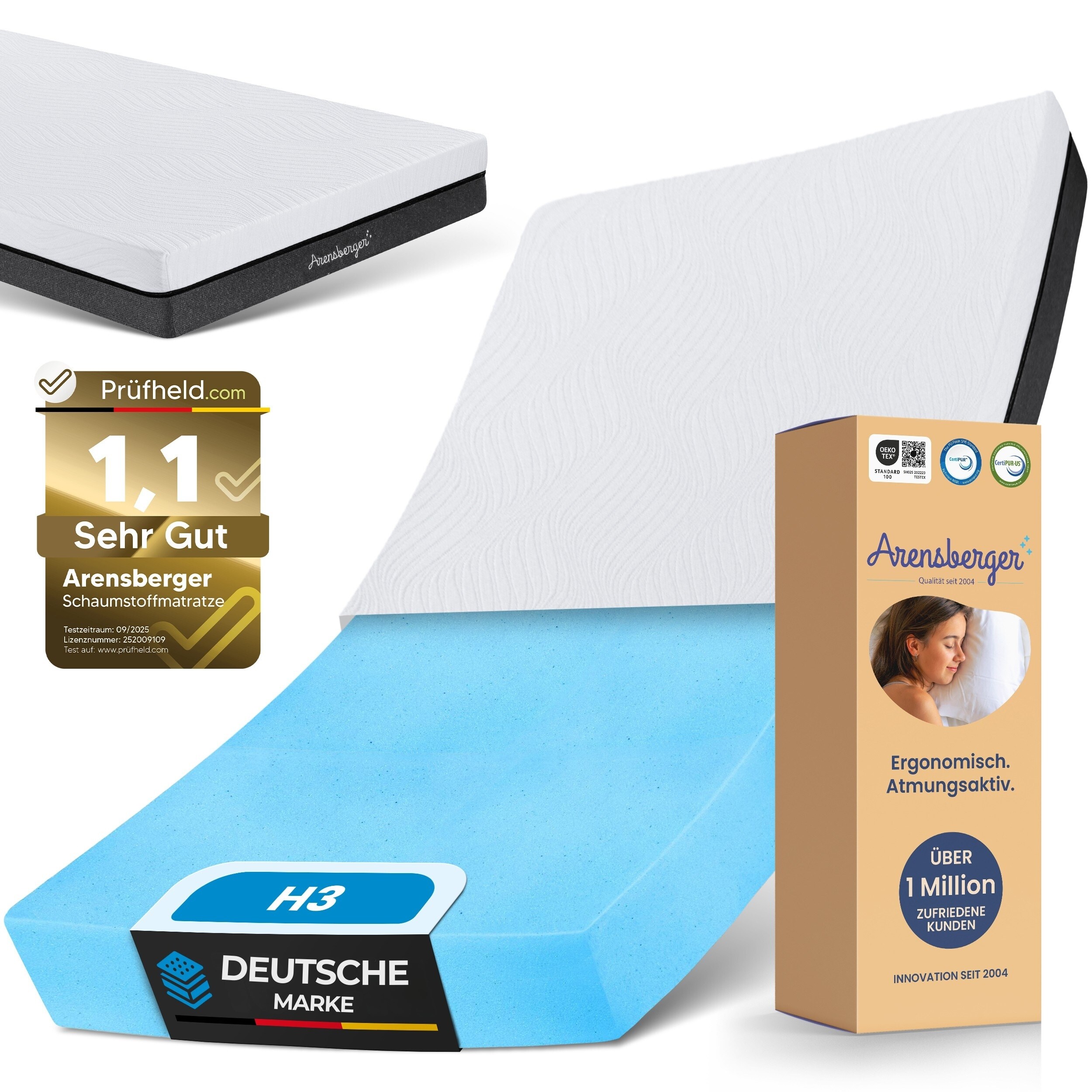 ARENSBERGER SARA  Gelschaum Matratze 90x200 cm &ndash; 16 cm NANOCELL&reg; Gel-Schaum &ndash; H3 H&auml;rtegrad &ndash; Atmungsaktiv &ndash; Abnehmbarer Bezug 240g/m&sup2; &ndash; Waschbar bis 60&deg;C &ndash; Rollmatratze Komfortmatratze - Bild 1